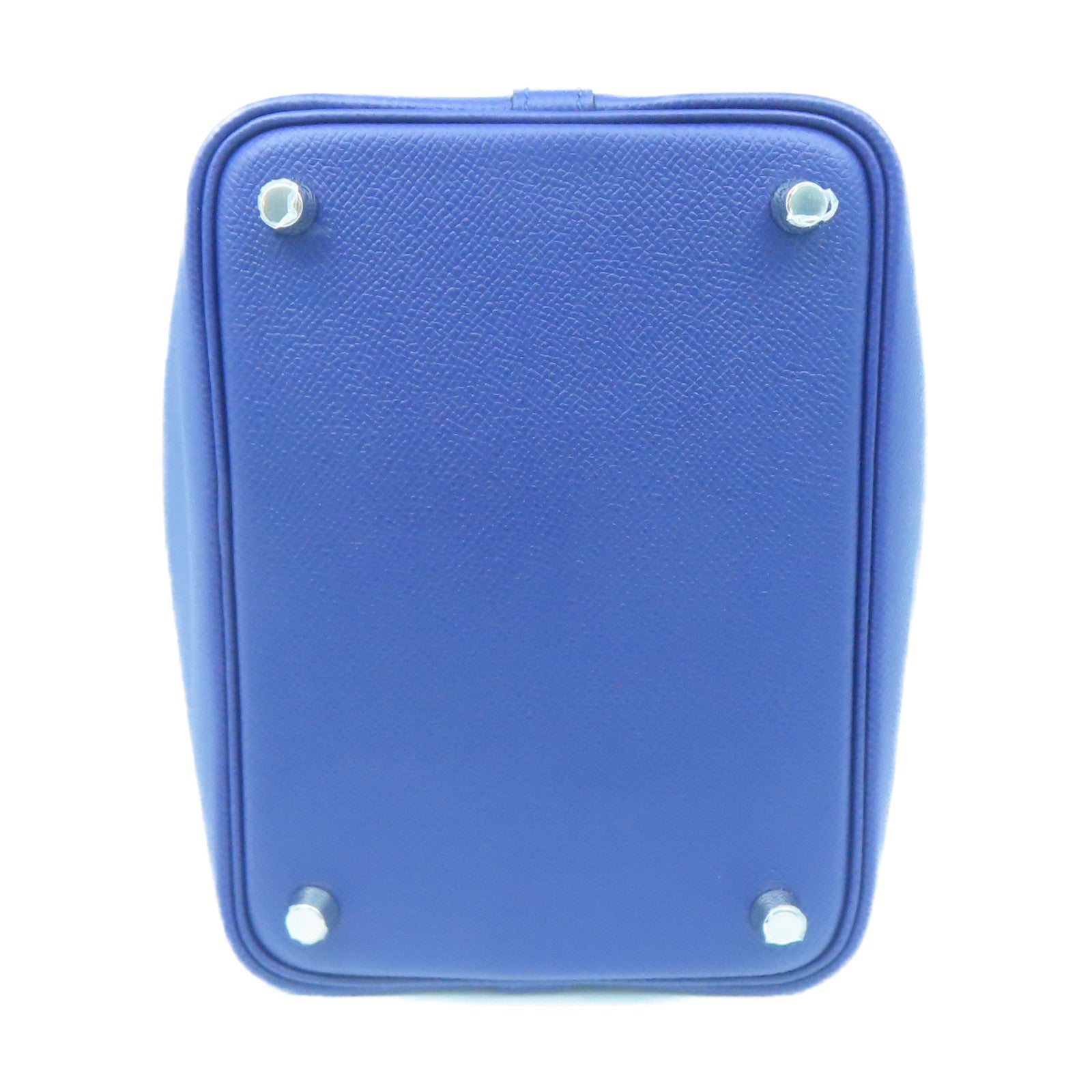 HERMES Epsom Leather Picotin PM Silver Buckle Handle Bag Sapphire Blue