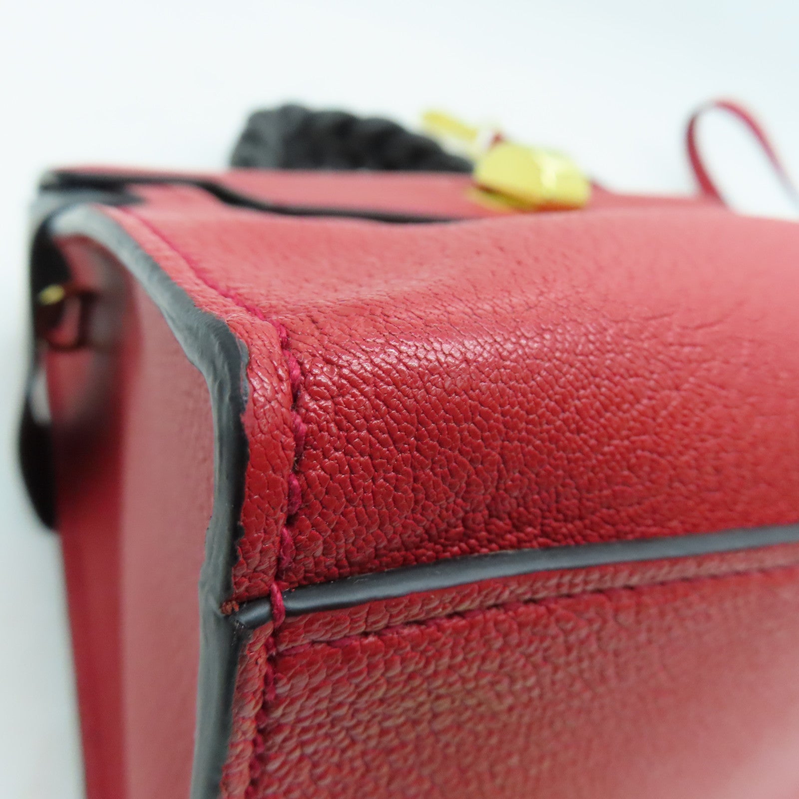 Miu Miu Cowhide Leather 2Way Shoulder Gold Buckle Handle Shoulder Bag Red/Black