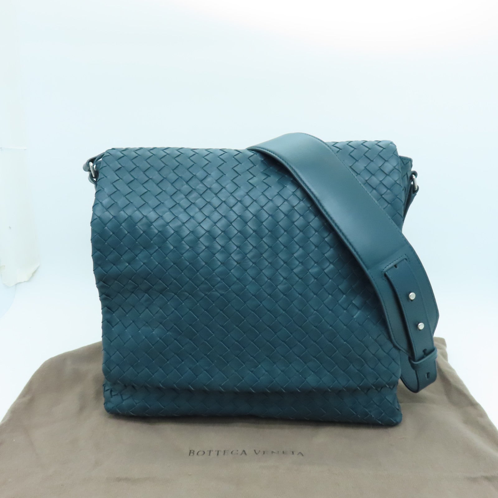 BOTTEGA VENETA 织纹皮革Shoulder Bag银扣肩背袋绿色