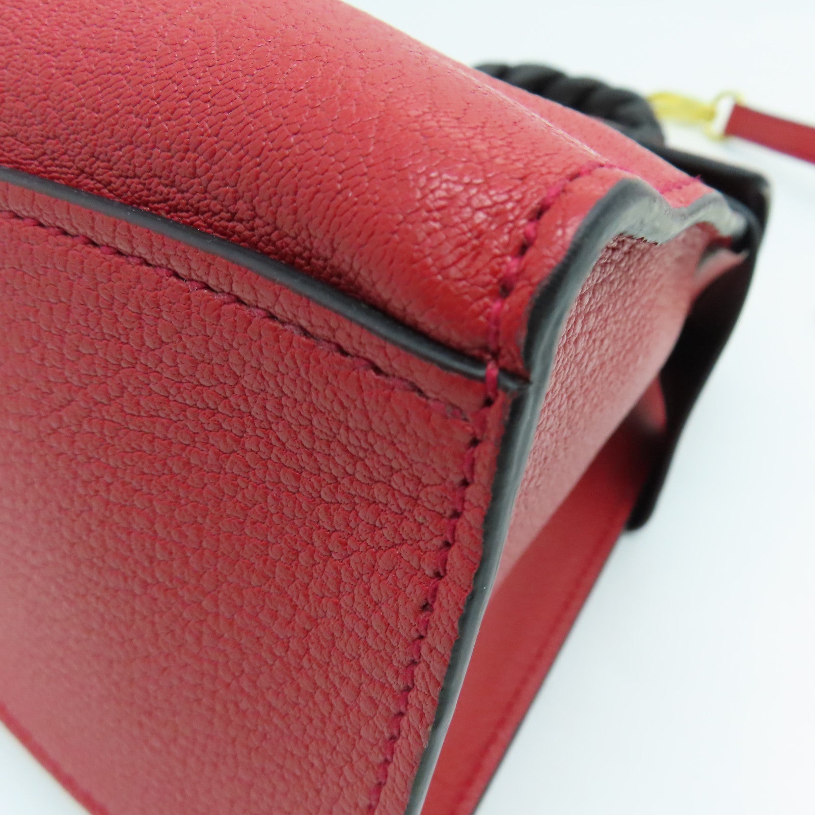 Miu Miu Cowhide Leather 2Way Shoulder Gold Buckle Handle Shoulder Bag Red/Black
