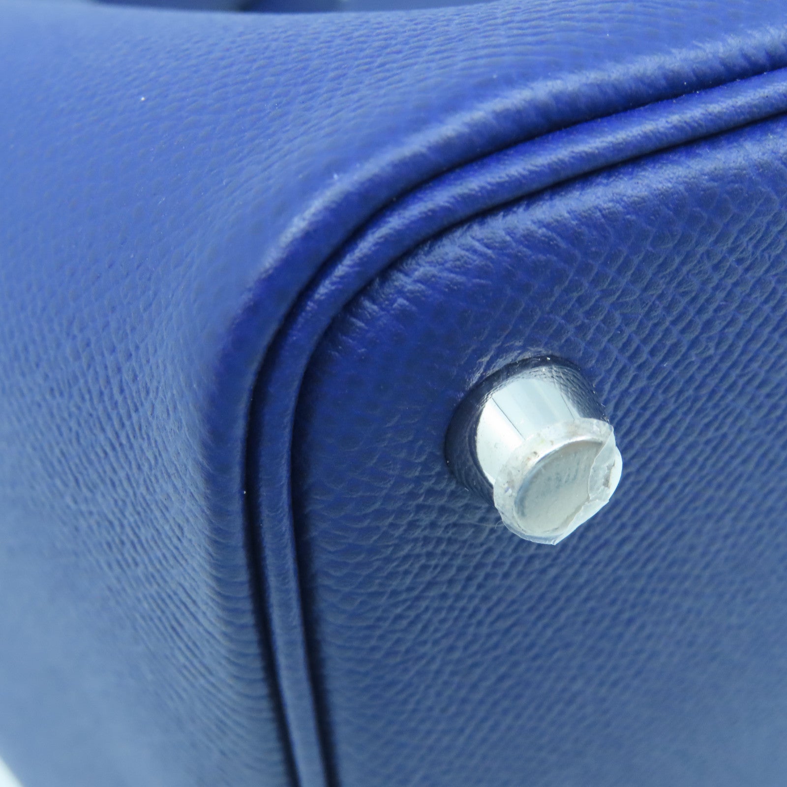 HERMES Epsom Leather Picotin PM Silver Buckle Handle Bag Sapphire Blue