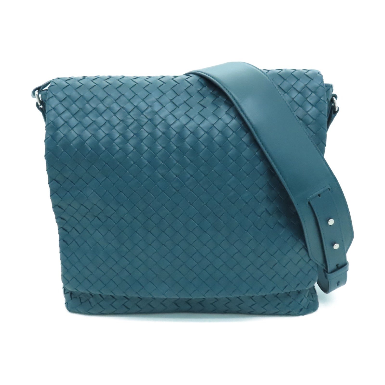 BOTTEGA VENETA 织纹皮革Shoulder Bag银扣肩背袋绿色
