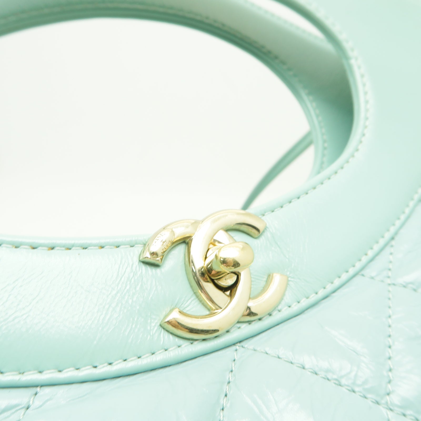 CHANEL 菱格Aged Calf皮革Shoulder Bag金扣手挽肩背兩用袋綠色
