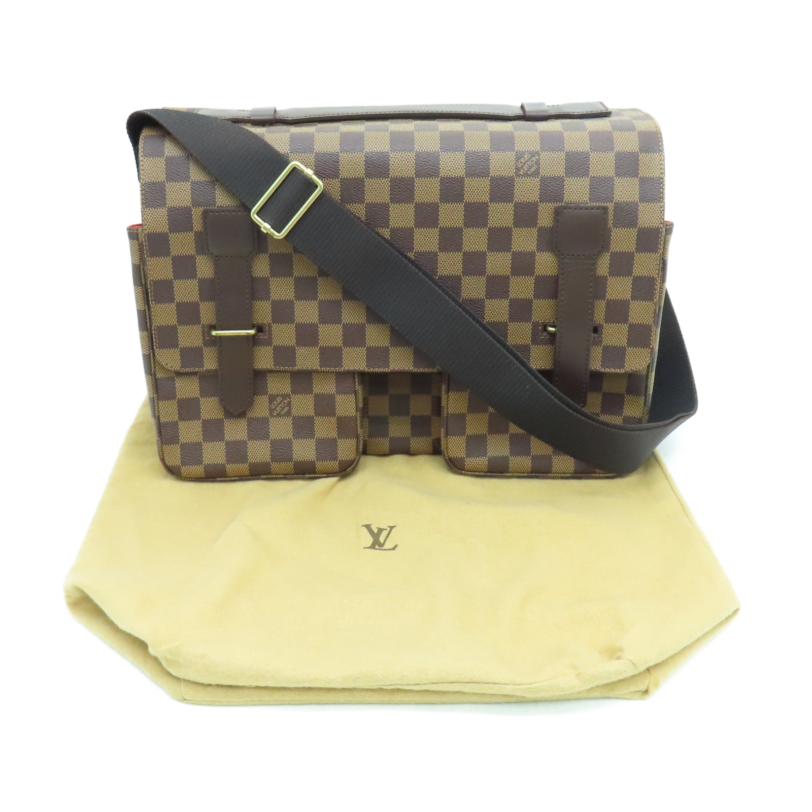 LOUIS VUITTON Damier Broadway金扣肩背袋棕色