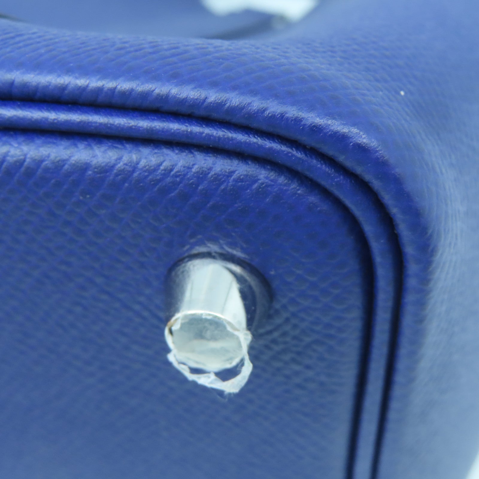 HERMES Epsom Leather Picotin PM Silver Buckle Handle Bag Sapphire Blue