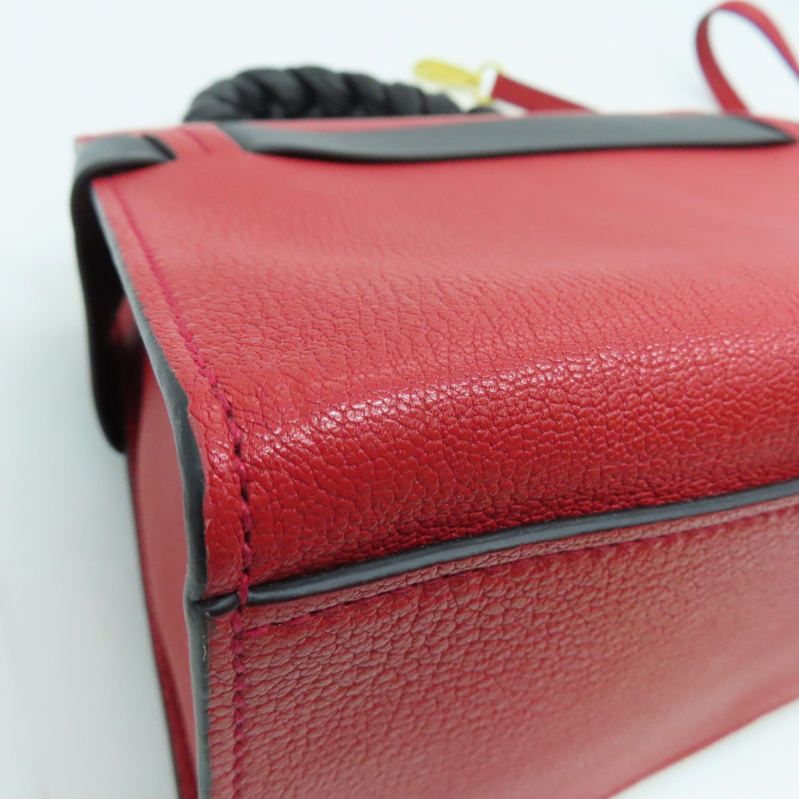 Miu Miu Cowhide Leather 2Way Shoulder Gold Buckle Handle Shoulder Bag Red/Black