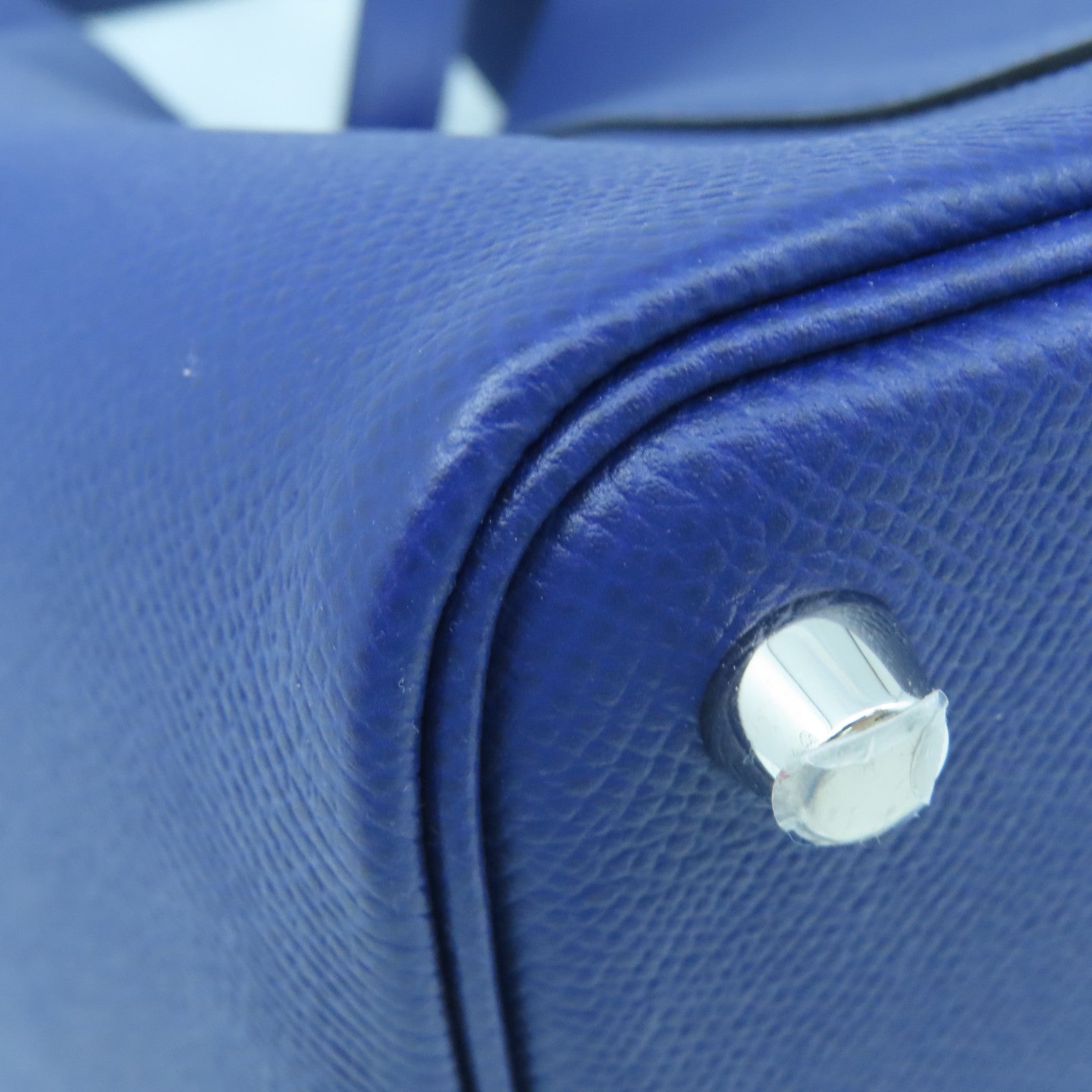 HERMES Epsom Leather Picotin PM Silver Buckle Handle Bag Sapphire Blue