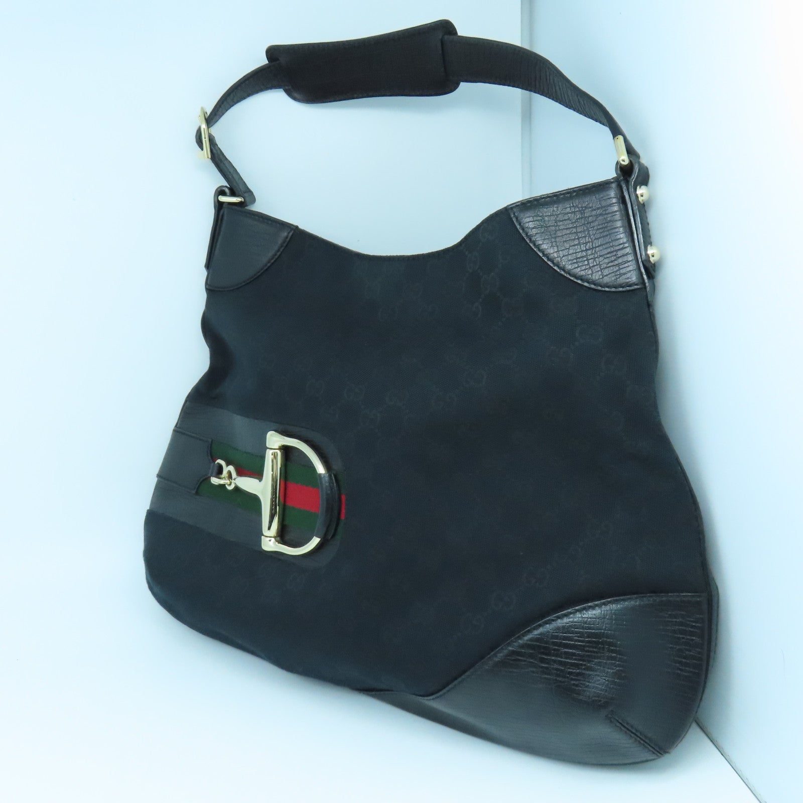 GUCCI 帆布Shoulder Bag金扣肩背袋黑色