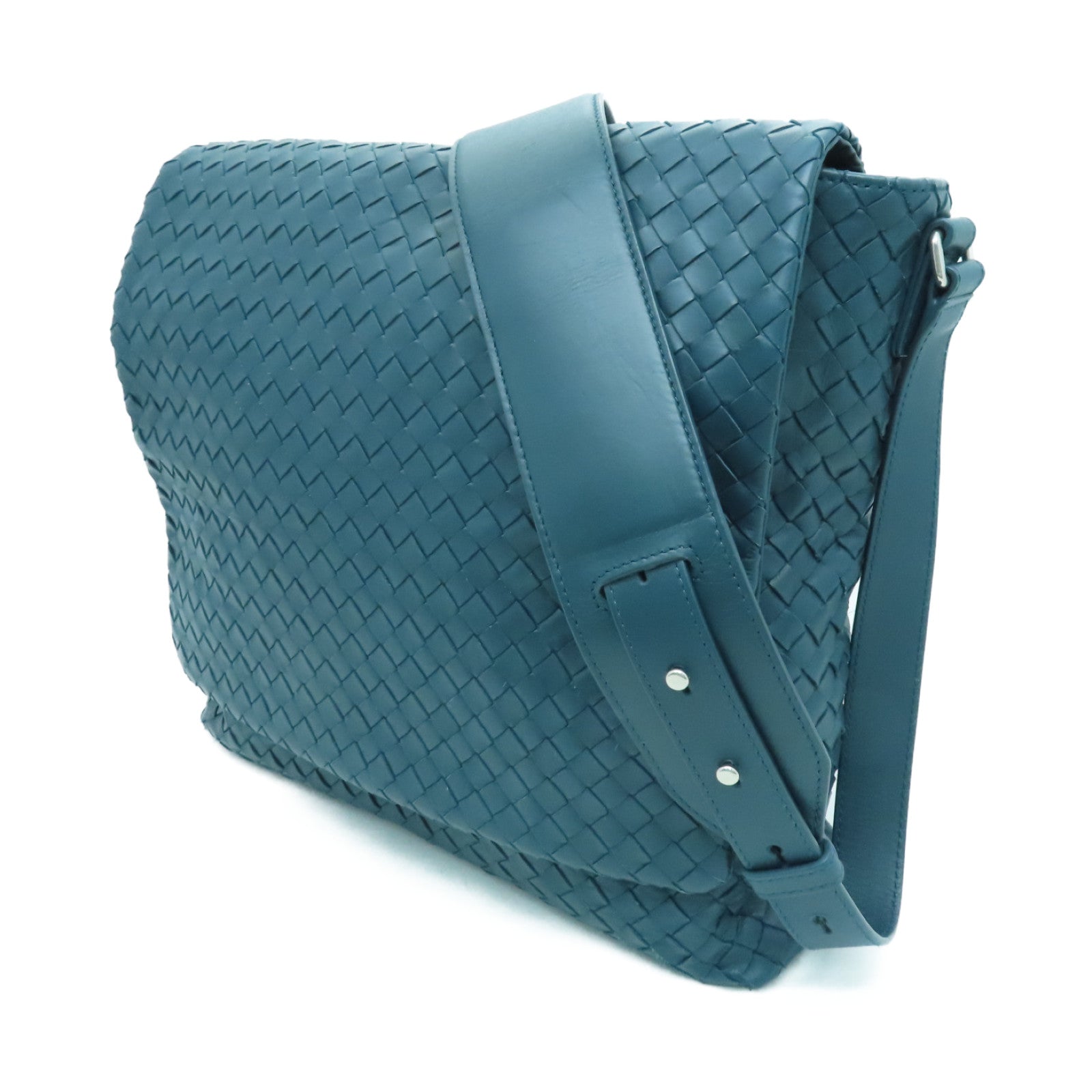 BOTTEGA VENETA 织纹皮革Shoulder Bag银扣肩背袋绿色