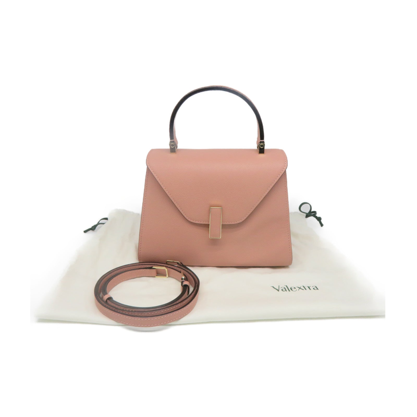 SELECTION 牛皮皮革Valextra Mini Textued 2Way Hand Bag手挽肩背兩用袋杏色