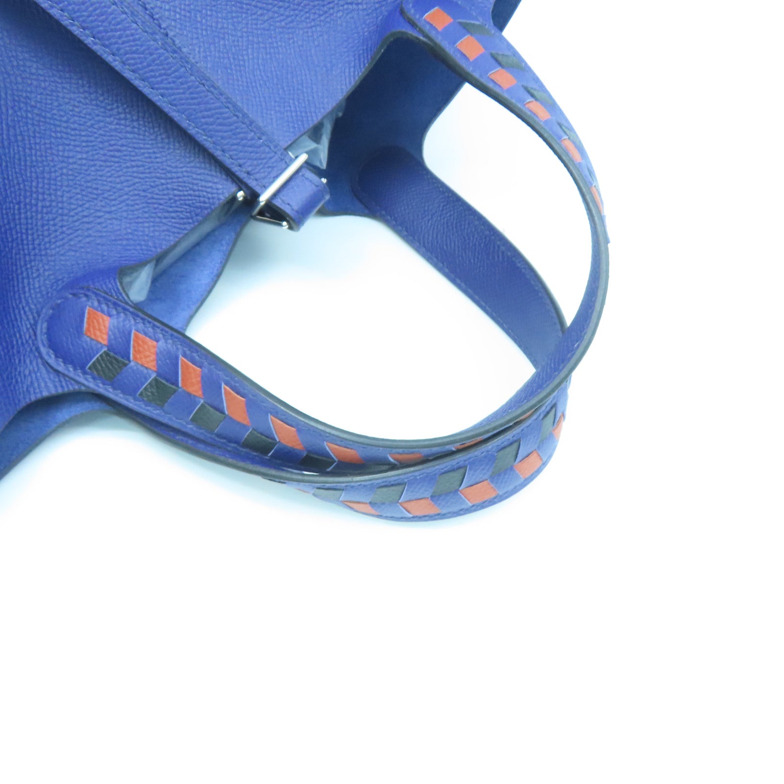 HERMES Epsom Leather Picotin PM Silver Buckle Handle Bag Sapphire Blue