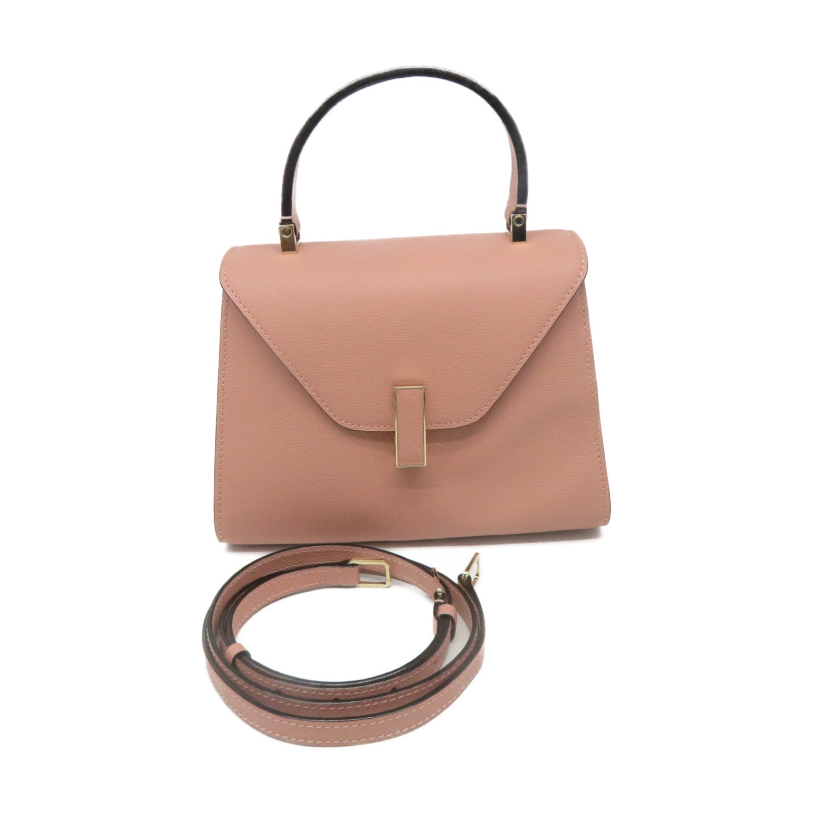 SELECTION 牛皮皮革Valextra Mini Textued 2Way Hand Bag手挽肩背兩用袋杏色