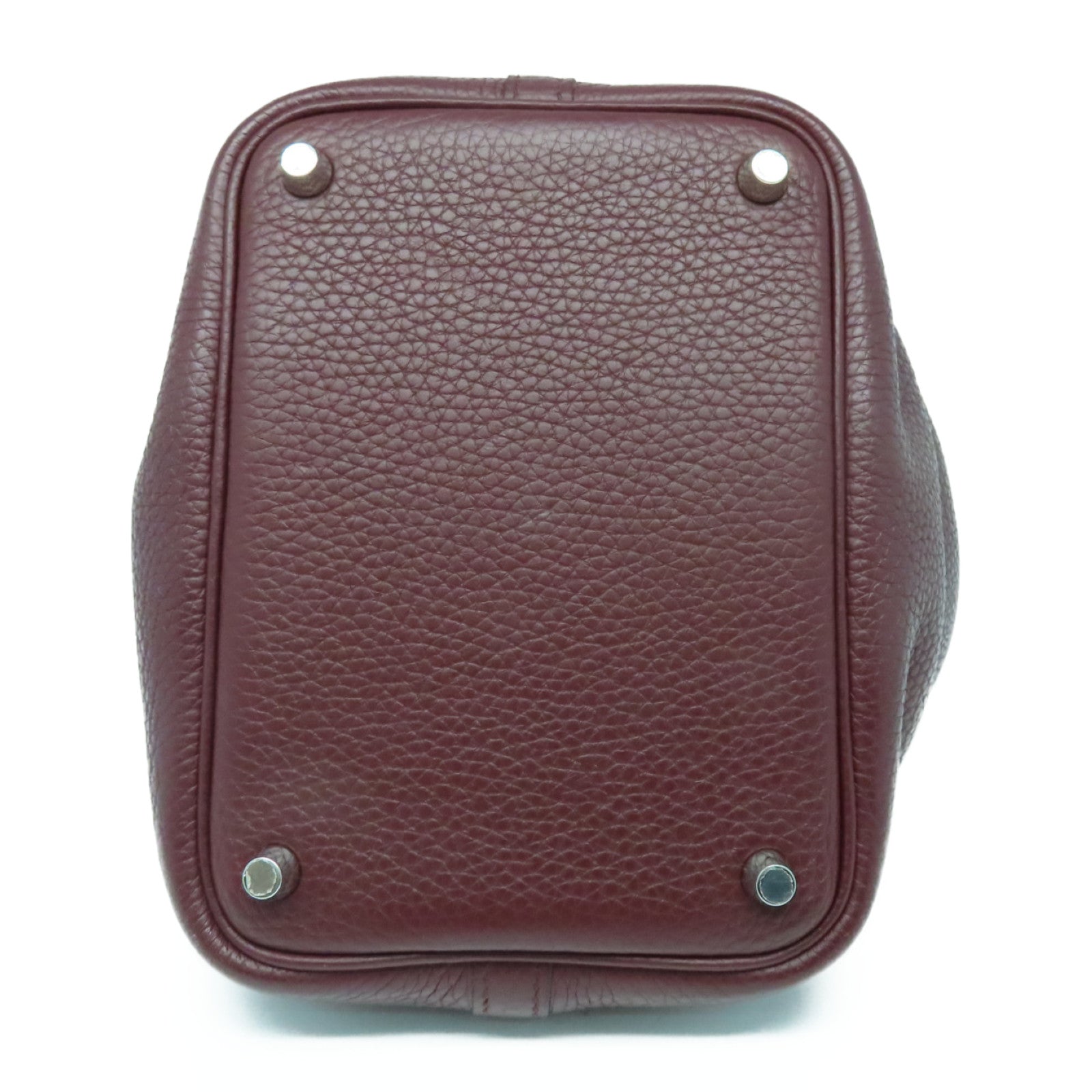 HERMES Clemence Leather Picotin PM Silver Button Handle Bag Rouge H Brown