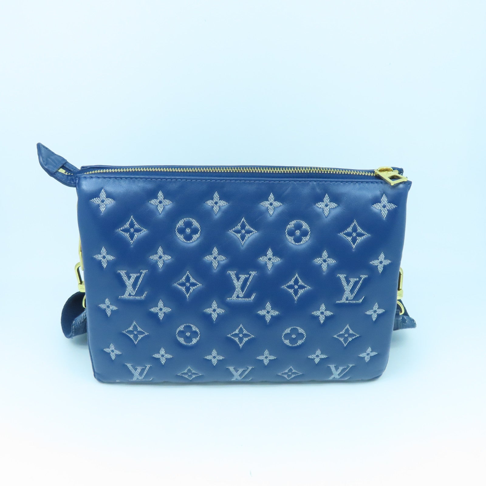 LOUIS VUITTON Monogram Denim Coussin PM gold buckle shoulder shoulder bag blue