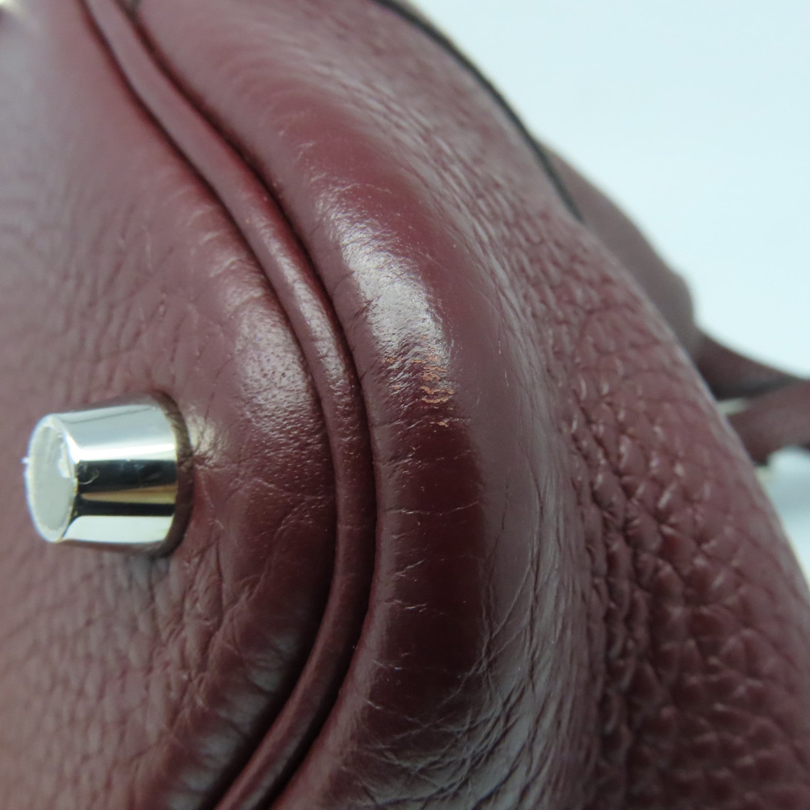 HERMES Clemence Leather Picotin PM Silver Button Handle Bag Rouge H Brown