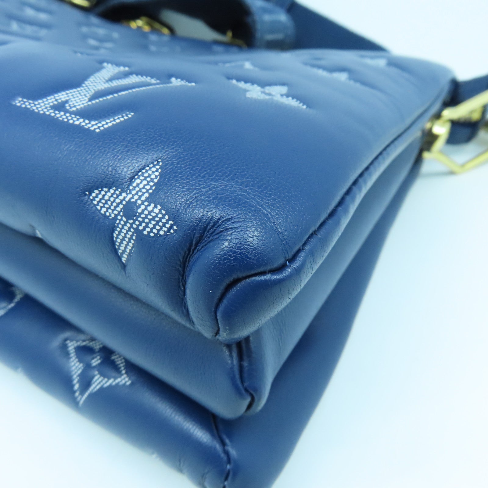LOUIS VUITTON Monogram Denim Coussin PM gold buckle shoulder shoulder bag blue