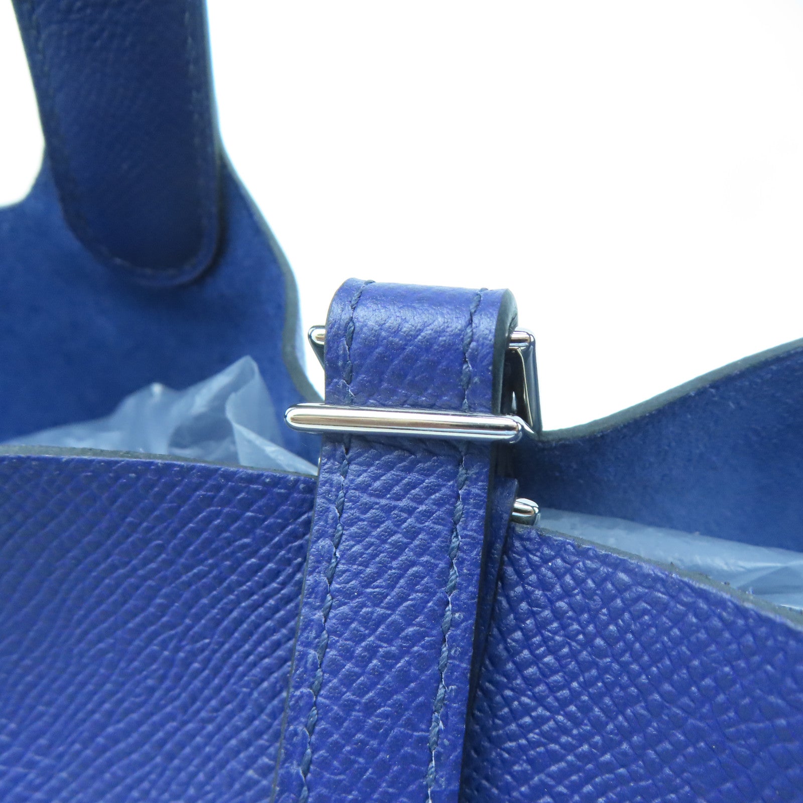 HERMES Epsom Leather Picotin PM Silver Buckle Handle Bag Sapphire Blue