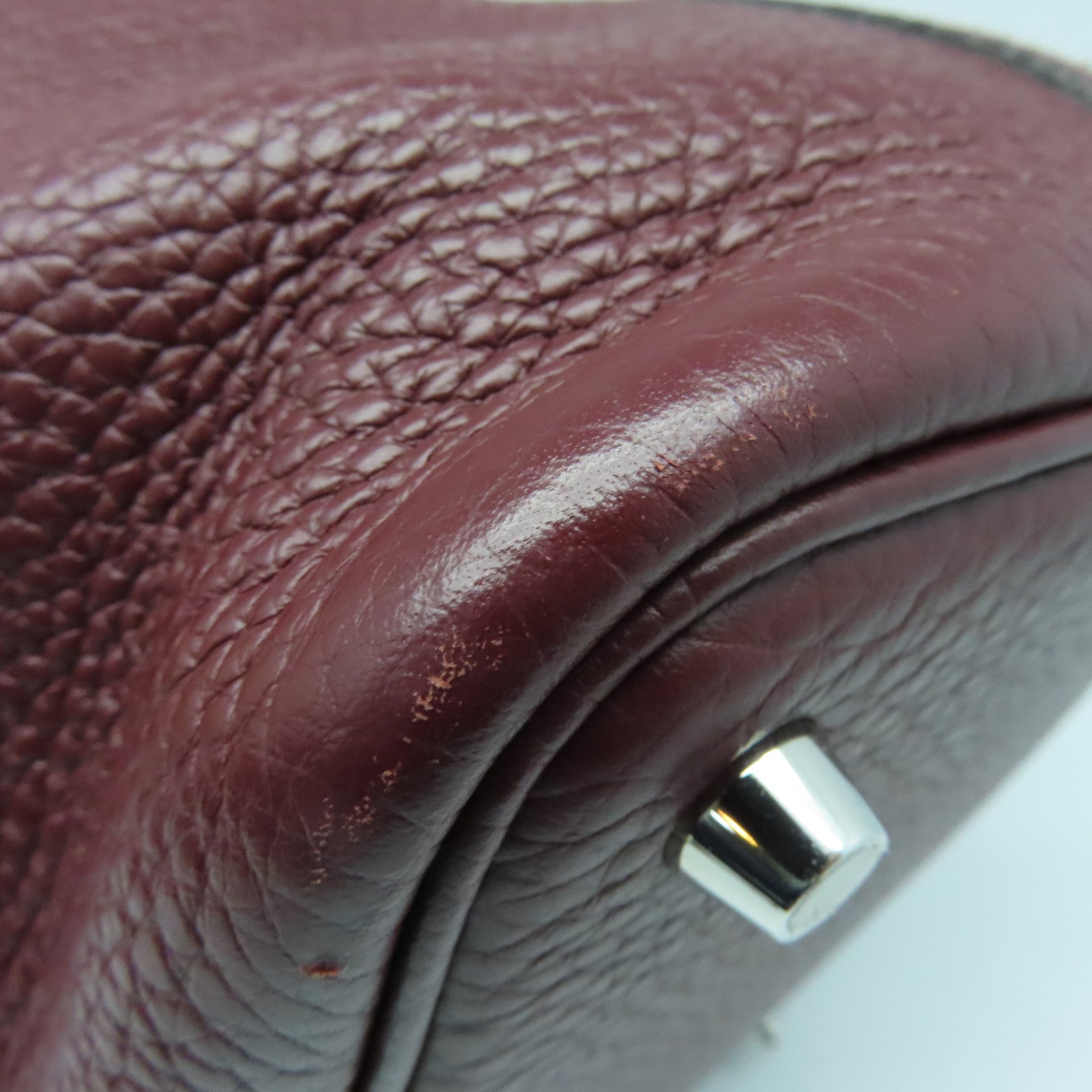 HERMES Clemence Leather Picotin PM Silver Button Handle Bag Rouge H Brown