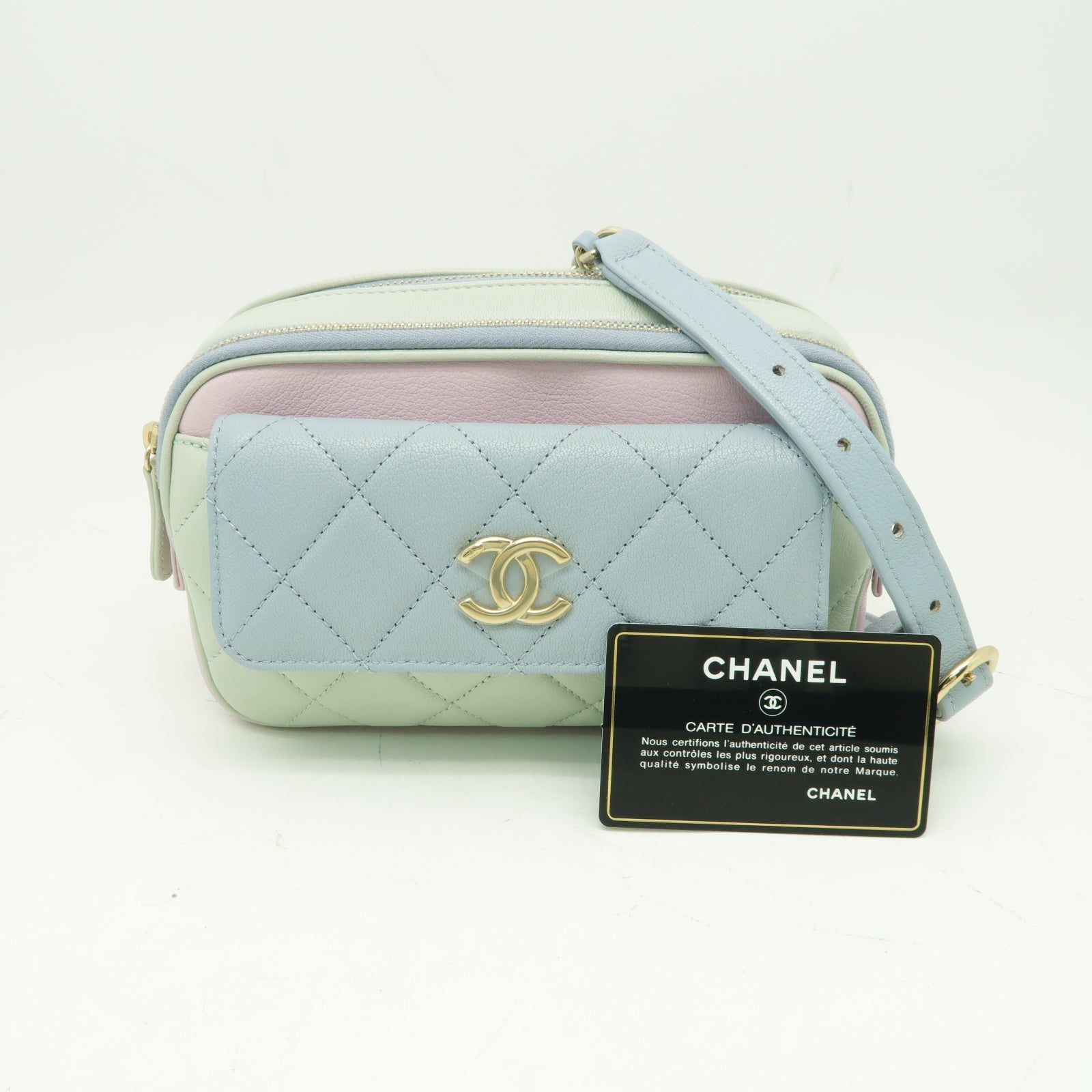 CHANEL 菱格牛皮皮革Waist Bag金扣腰包綠色