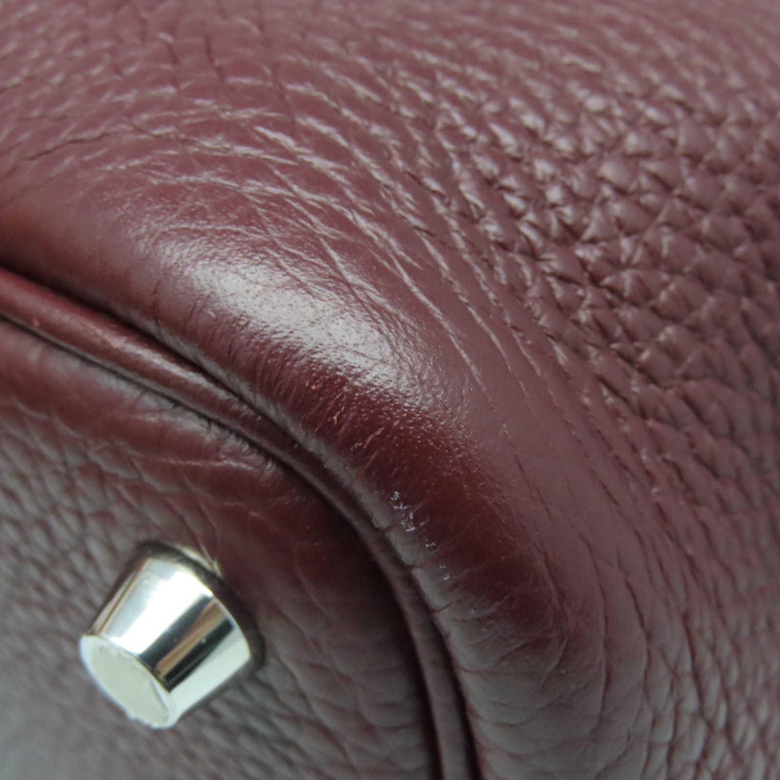 HERMES Clemence Leather Picotin PM Silver Button Handle Bag Rouge H Brown