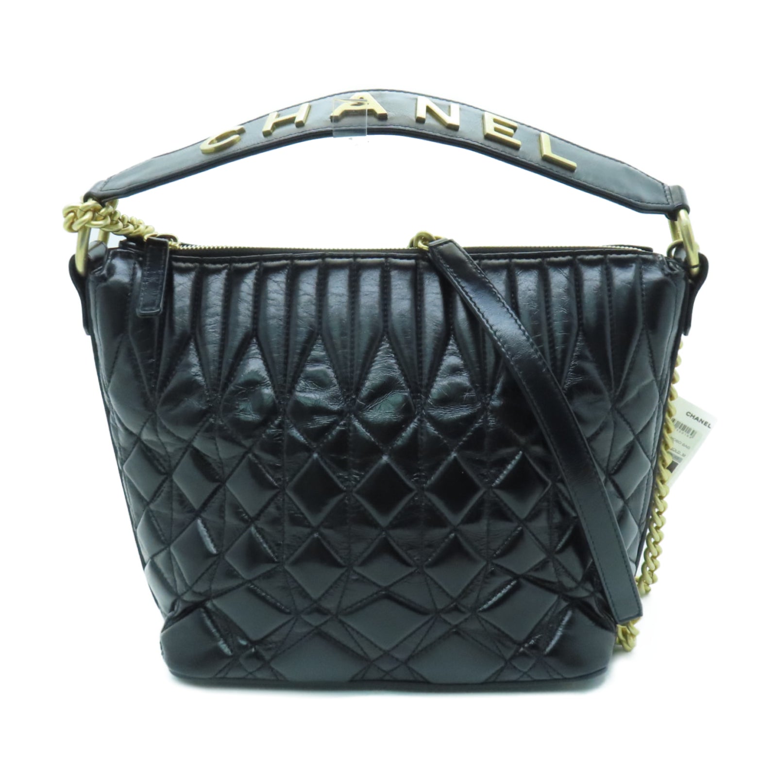 CHANEL cowhide leather Hobo Bag gold buckle handle shoulder bag black