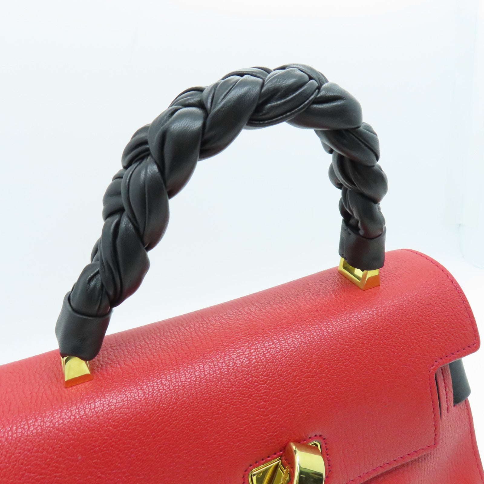 Miu Miu Cowhide Leather 2Way Shoulder Gold Buckle Handle Shoulder Bag Red/Black