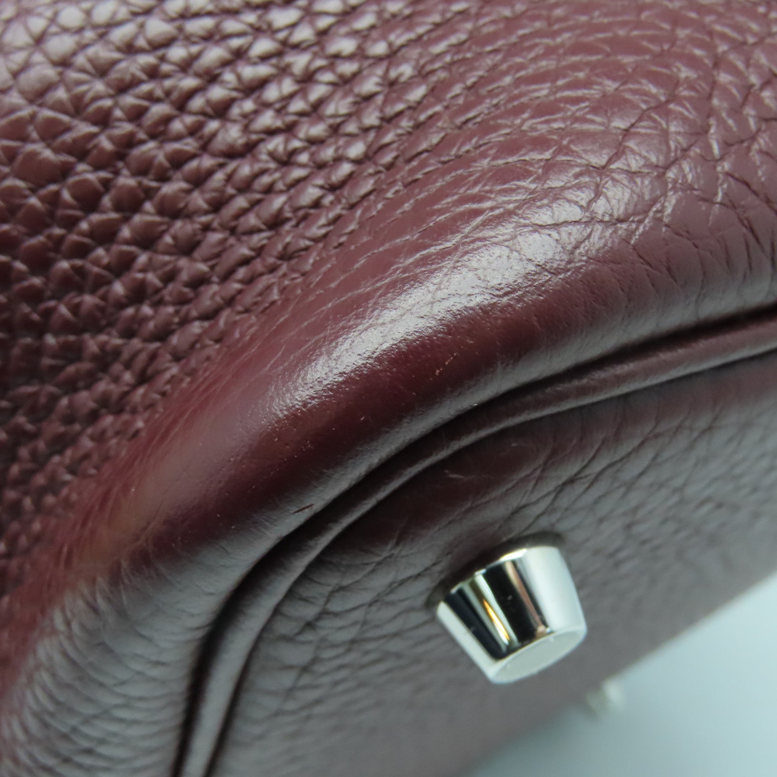 HERMES Clemence Leather Picotin PM Silver Button Handle Bag Rouge H Brown