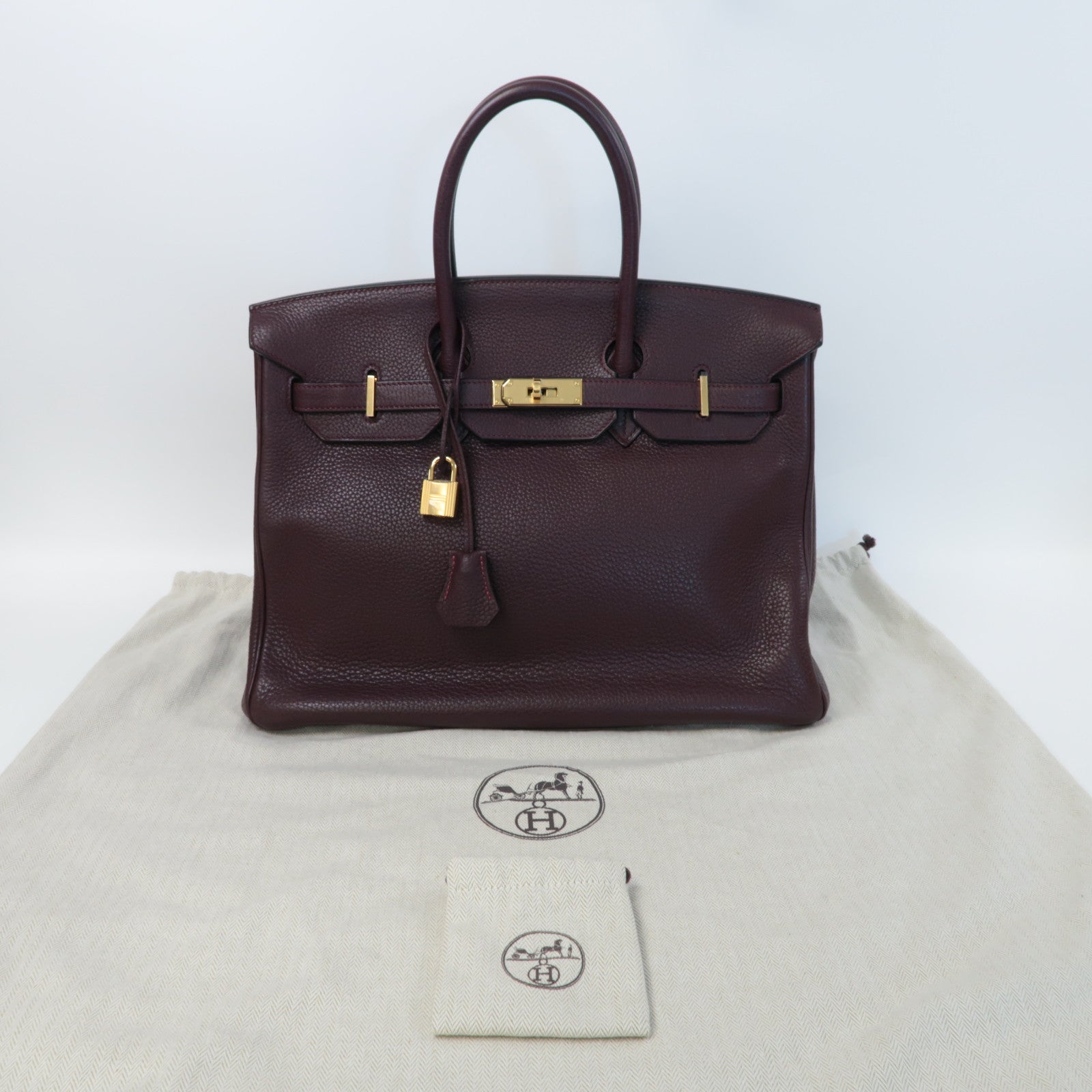 HERMES Clemence皮革Birkin 35金扣手挽袋深紅紫色