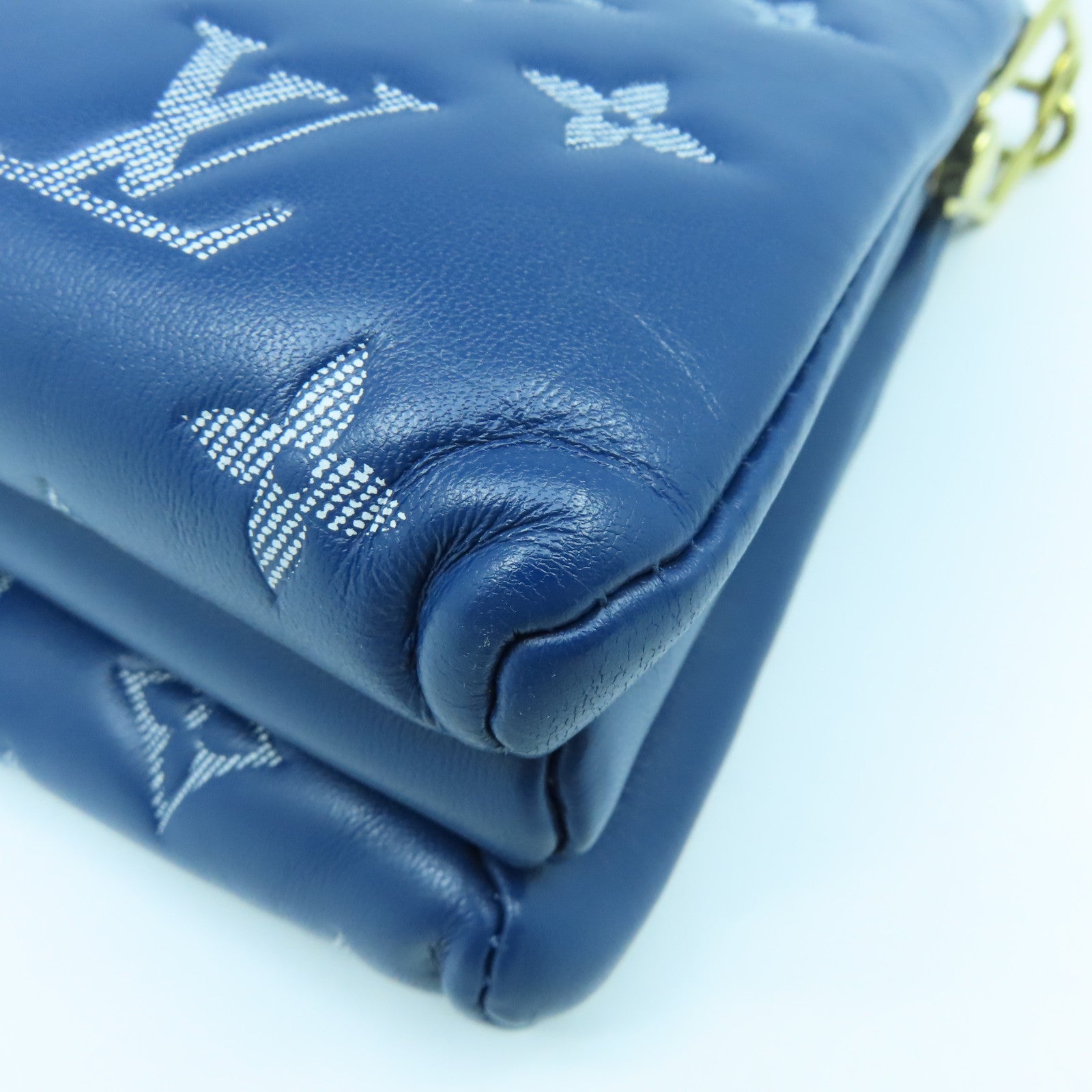 LOUIS VUITTON Monogram Denim Coussin PM gold buckle shoulder shoulder bag blue
