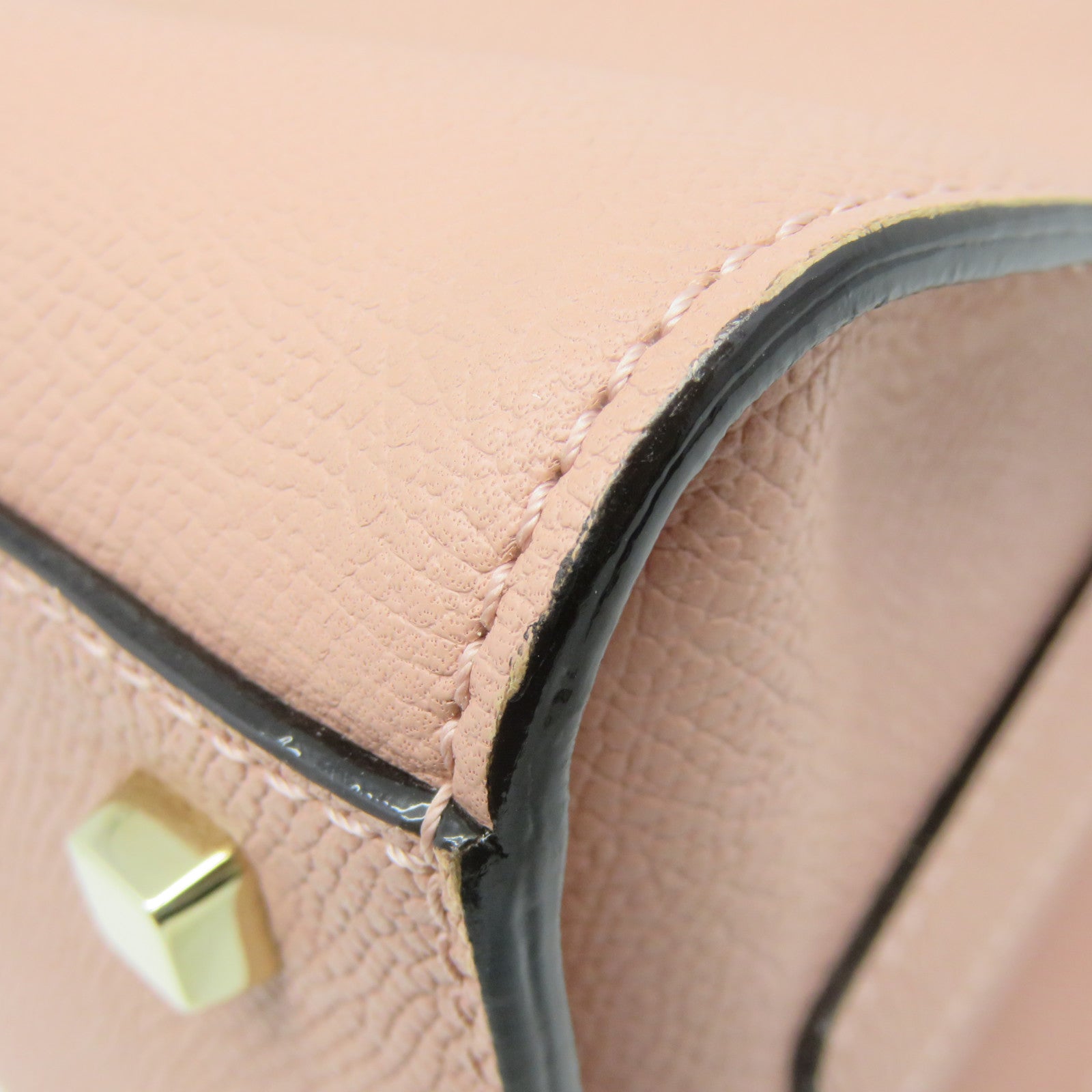 SELECTION 牛皮皮革Valextra Mini Textued 2Way Hand Bag手挽肩背兩用袋杏色