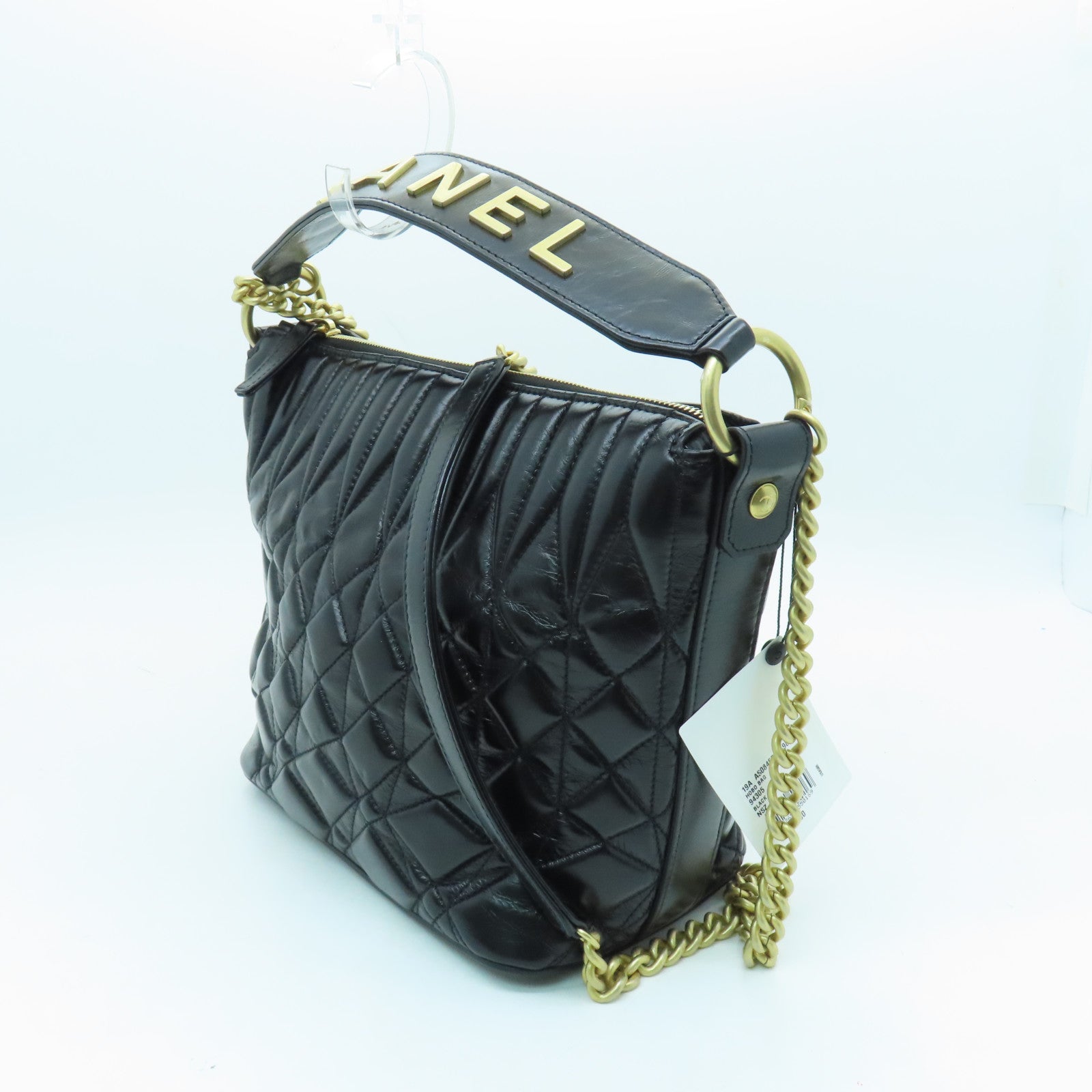 CHANEL cowhide leather Hobo Bag gold buckle handle shoulder bag black