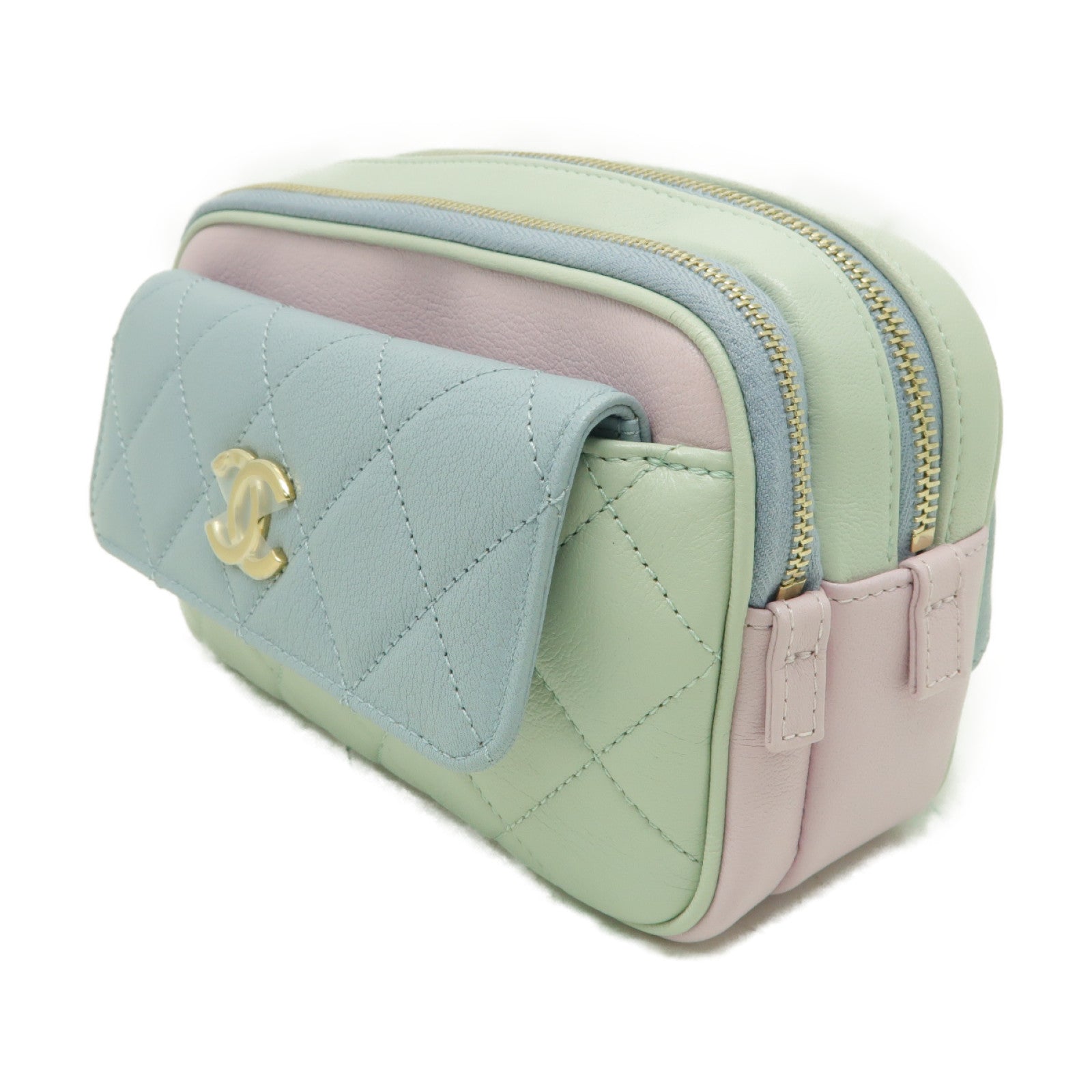CHANEL 菱格牛皮皮革Waist Bag金扣腰包綠色