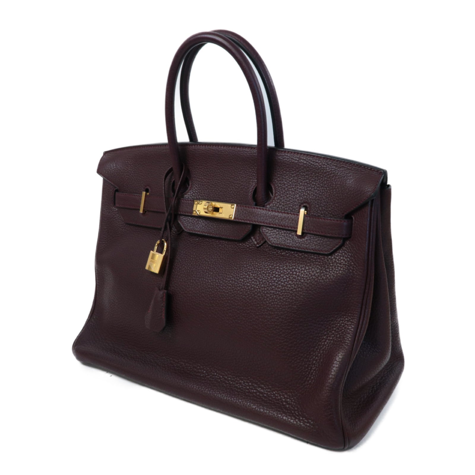 HERMES Clemence皮革Birkin 35金扣手挽袋深紅紫色