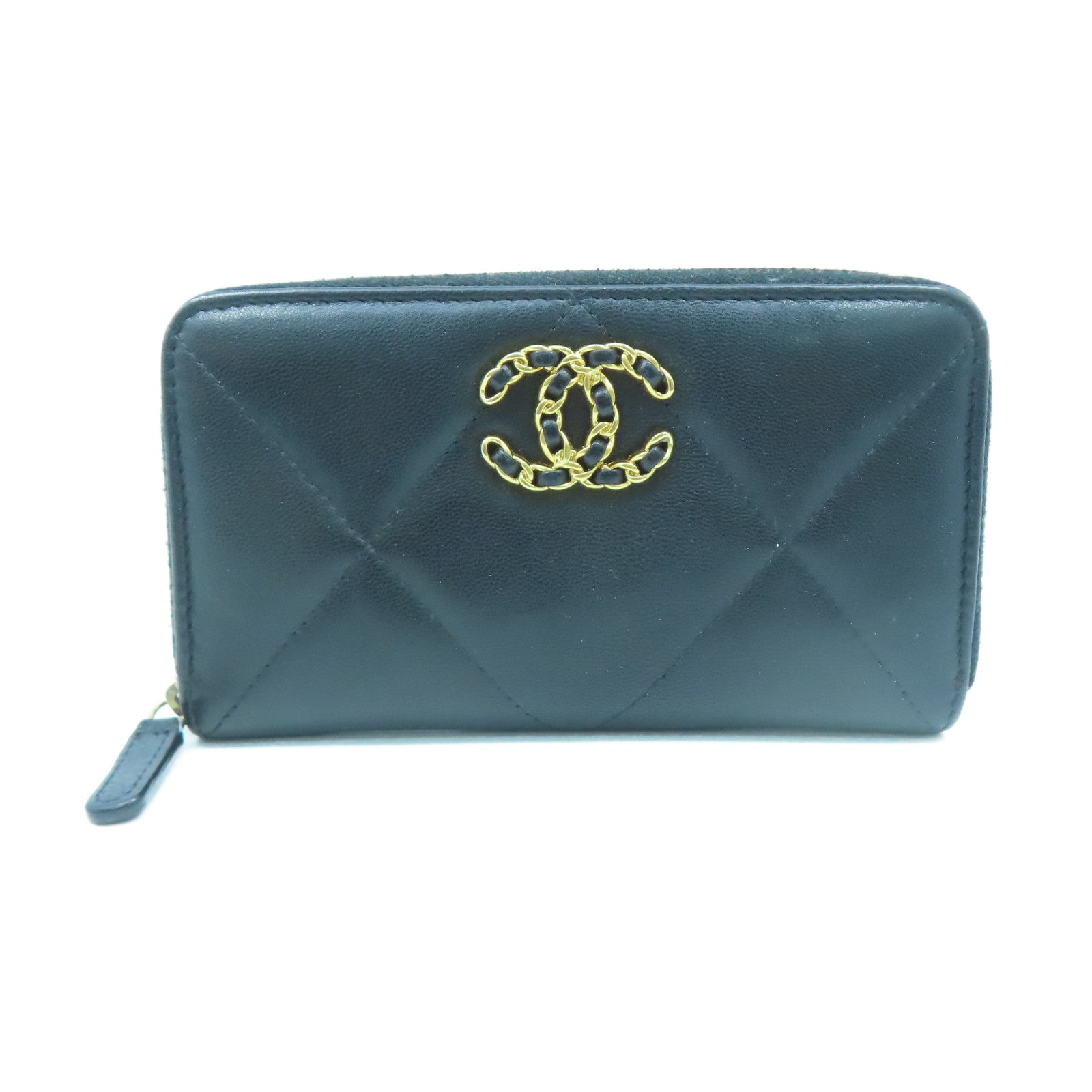 CHANEL rhombus sheepskin leather Wallet gold buckle wallet black