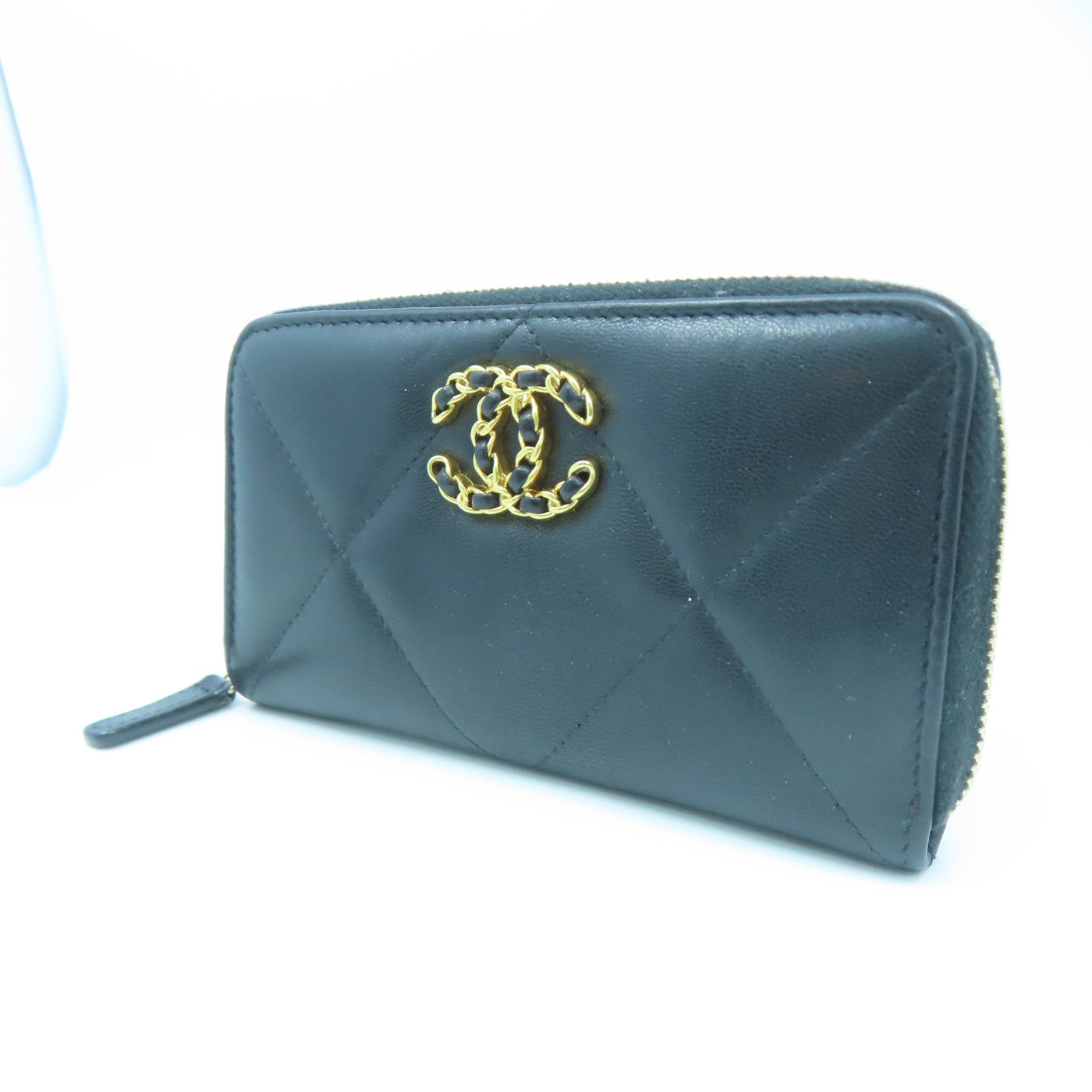 CHANEL rhombus sheepskin leather Wallet gold buckle wallet black