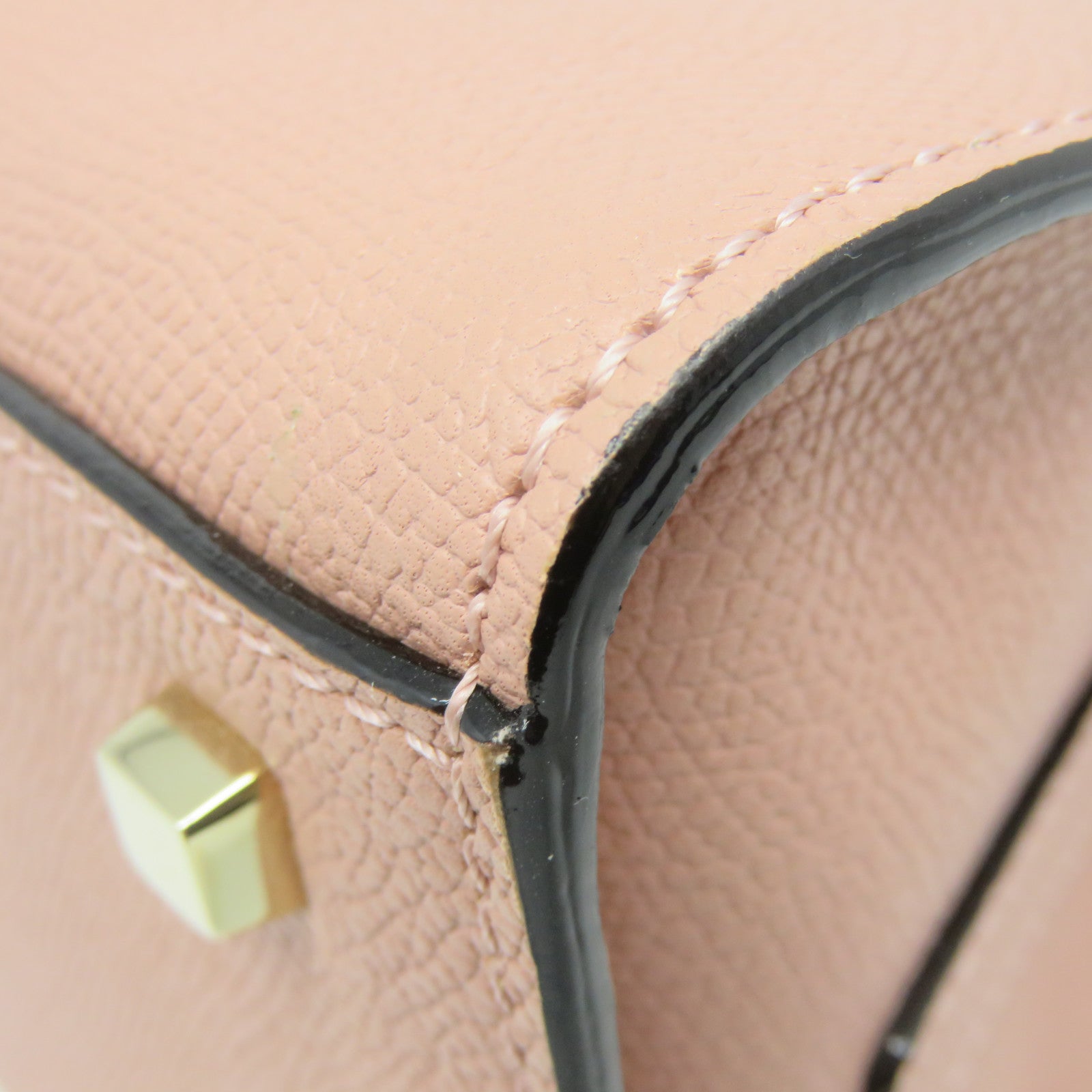 SELECTION 牛皮皮革Valextra Mini Textued 2Way Hand Bag手挽肩背兩用袋杏色