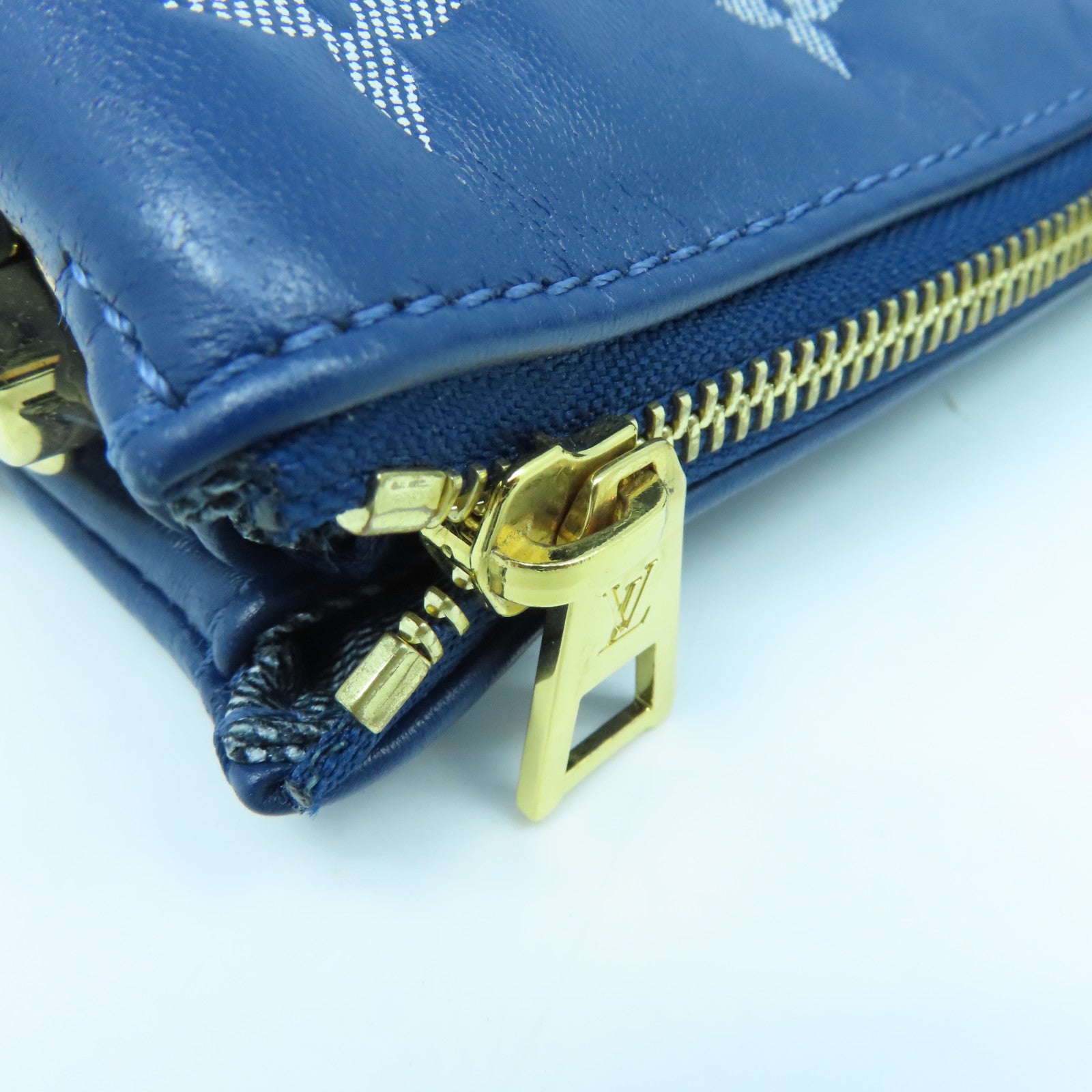 LOUIS VUITTON Monogram Denim Coussin PM gold buckle shoulder shoulder bag blue