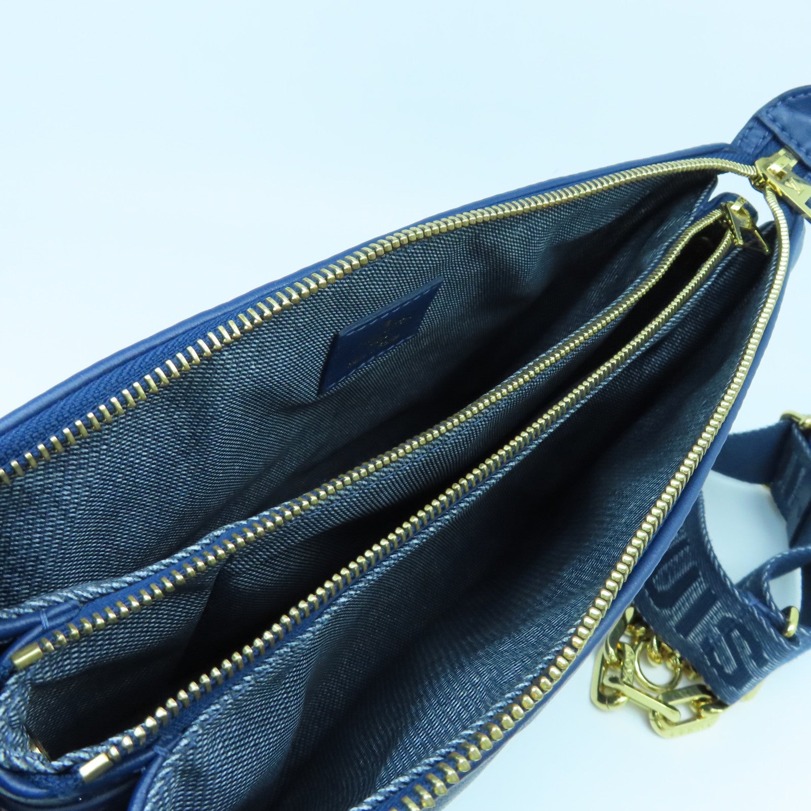 LOUIS VUITTON Monogram Denim Coussin PM gold buckle shoulder shoulder bag blue