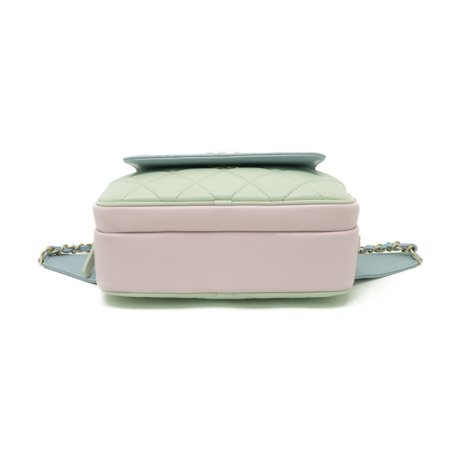 CHANEL 菱格牛皮皮革Waist Bag金扣腰包綠色
