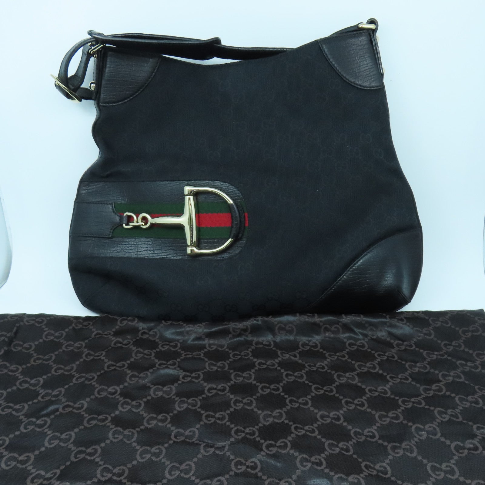 GUCCI 帆布Shoulder Bag金扣肩背袋黑色