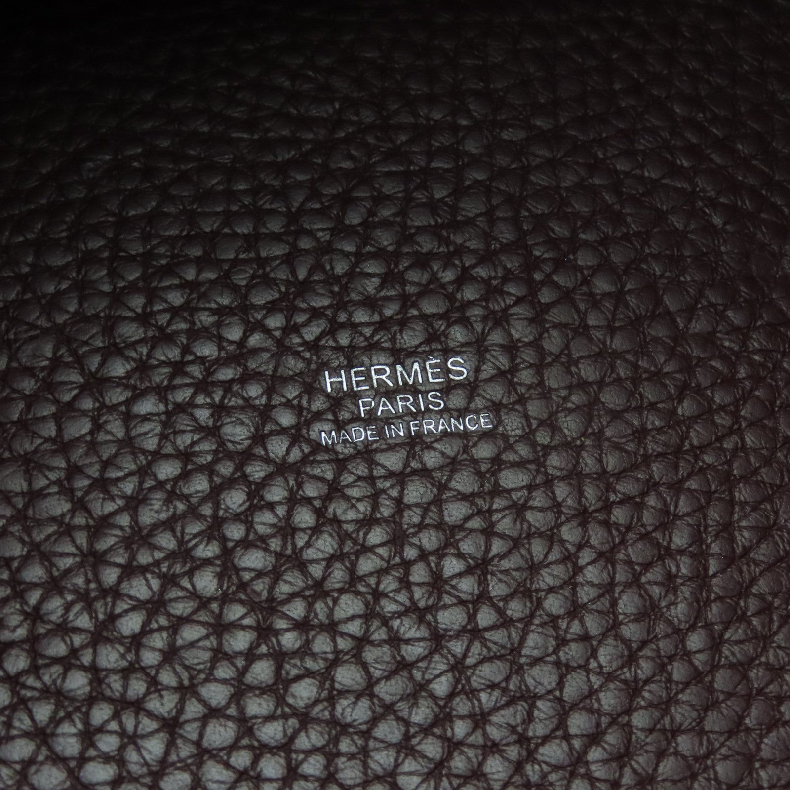 HERMES Clemence Leather Picotin PM Silver Button Handle Bag Rouge H Brown