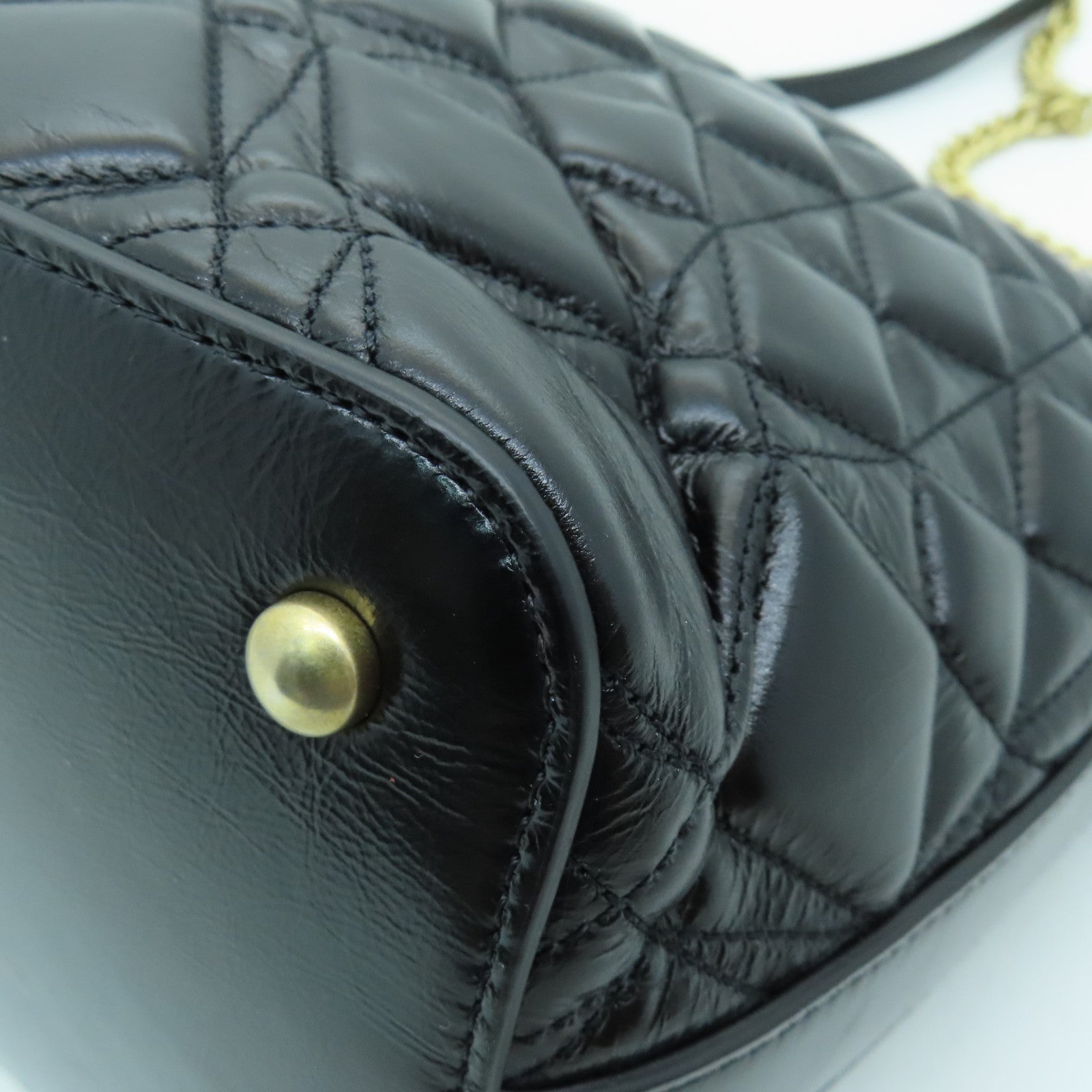 CHANEL cowhide leather Hobo Bag gold buckle handle shoulder bag black