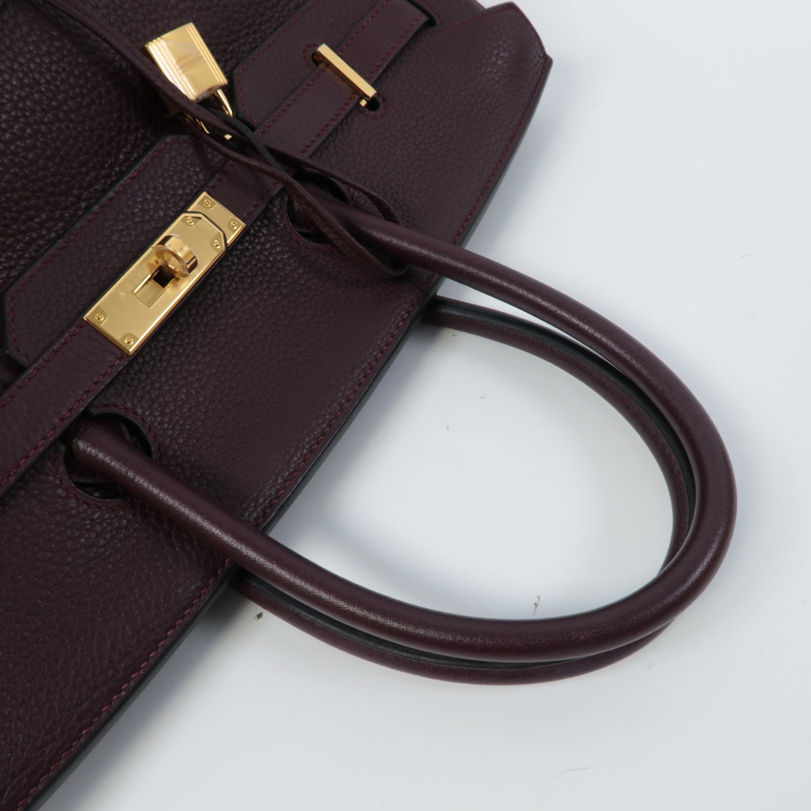HERMES Clemence皮革Birkin 35金扣手挽袋深紅紫色