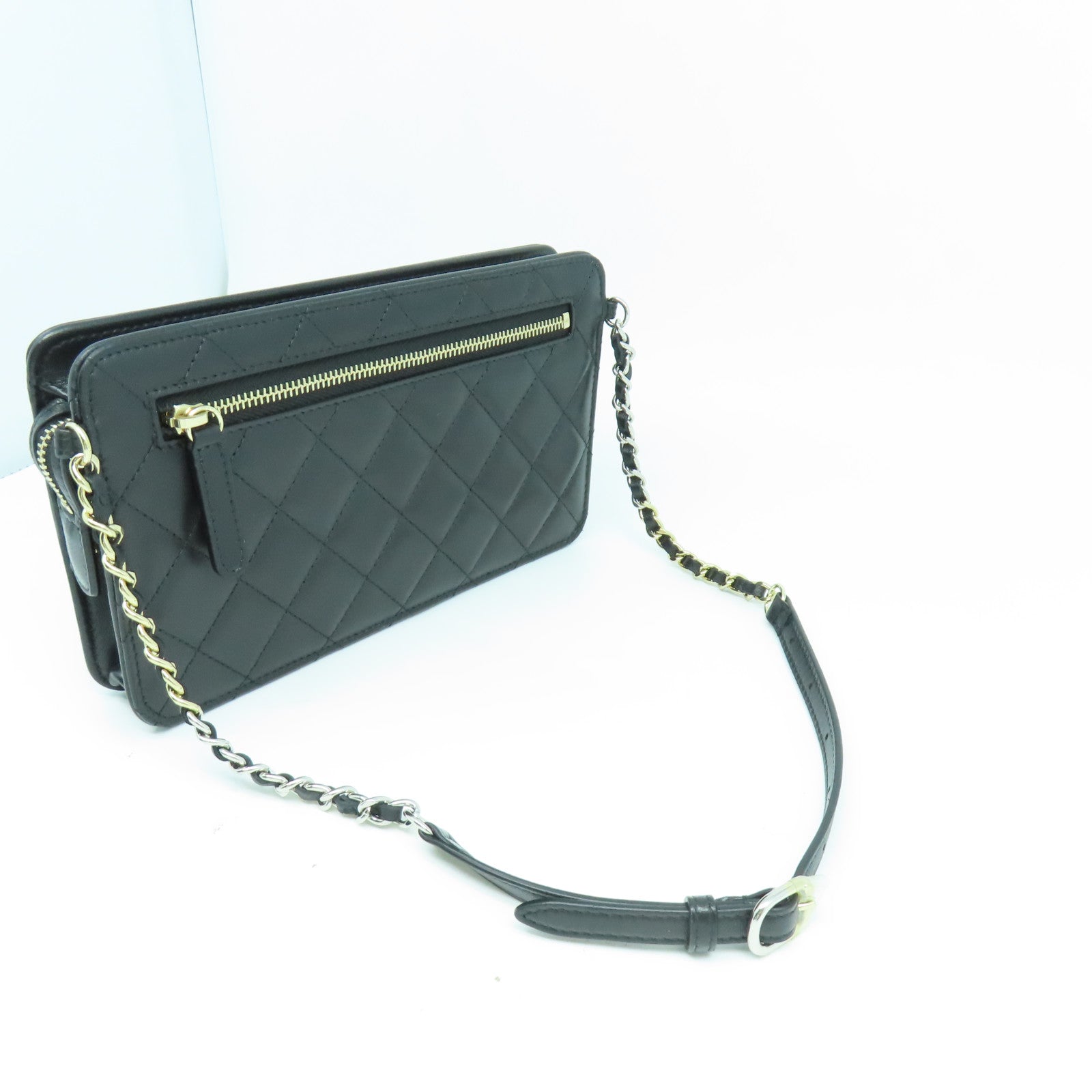CHANEL 菱格羊皮皮革Waist Bag金扣/銀扣腰包黑色