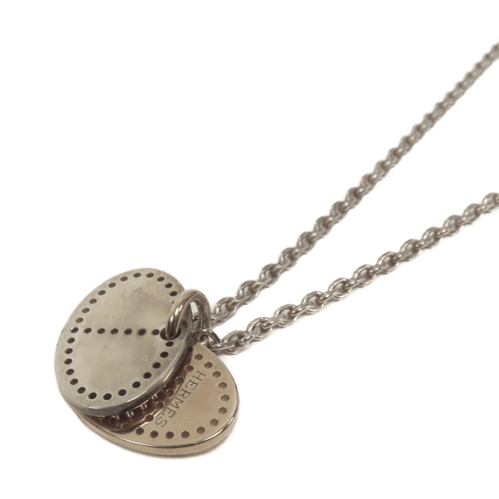 HERMES 925純銀Eclipse Evelyne Pendant Necklace銀扣項鍊銀色