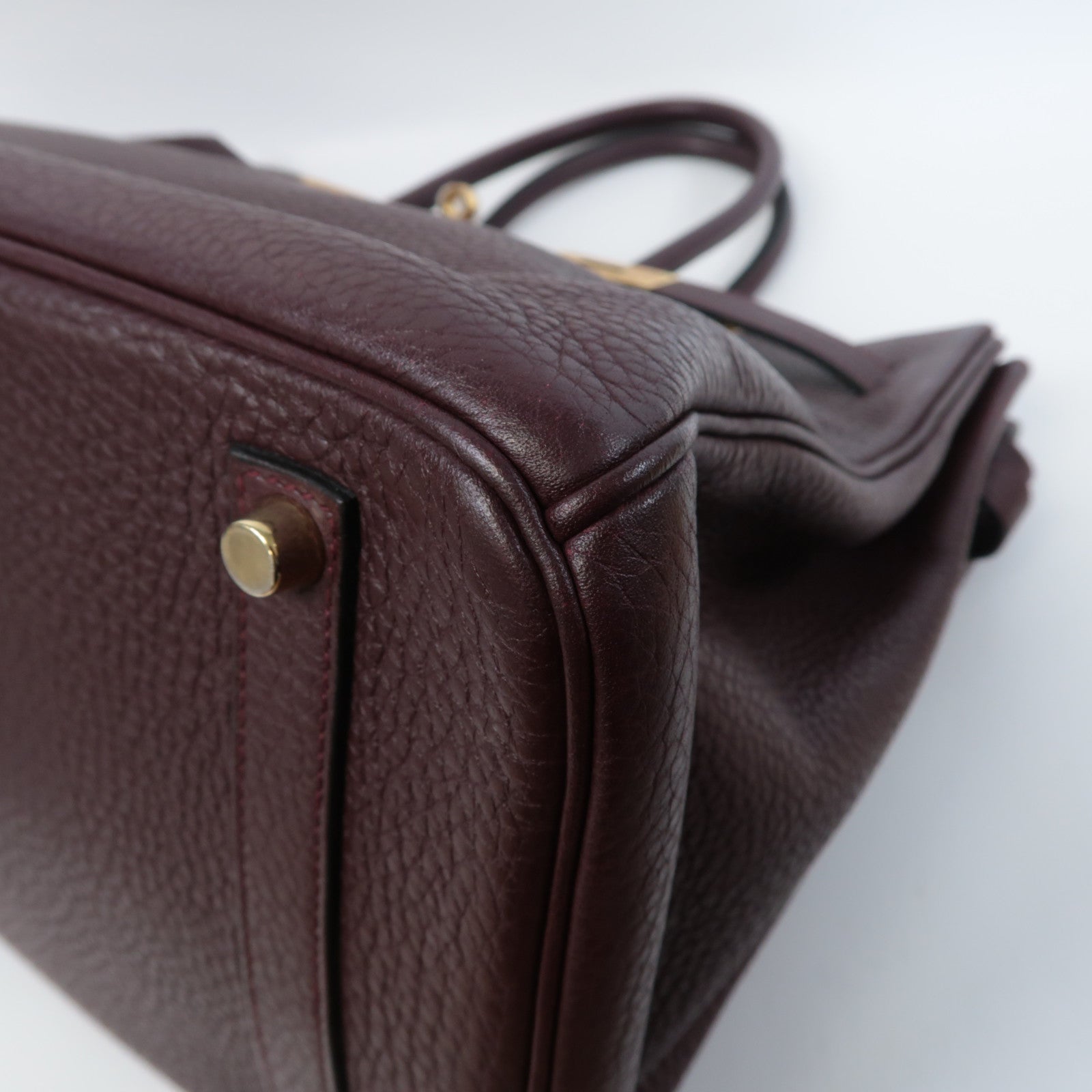HERMES Clemence皮革Birkin 35金扣手挽袋深紅紫色