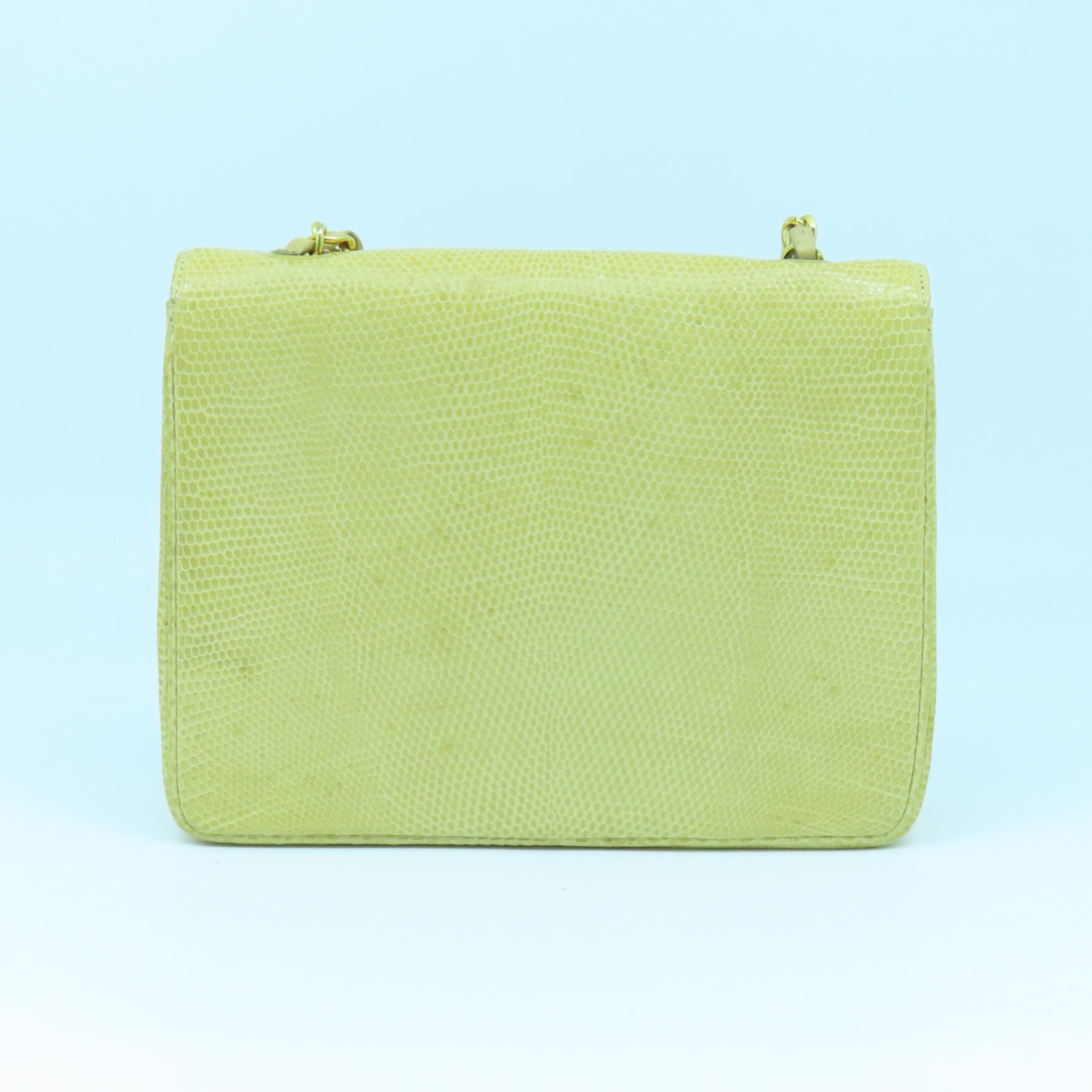 CHANEL 蜥蝪皮革Vintage Chain Shoulder Bag金扣肩背袋黃色