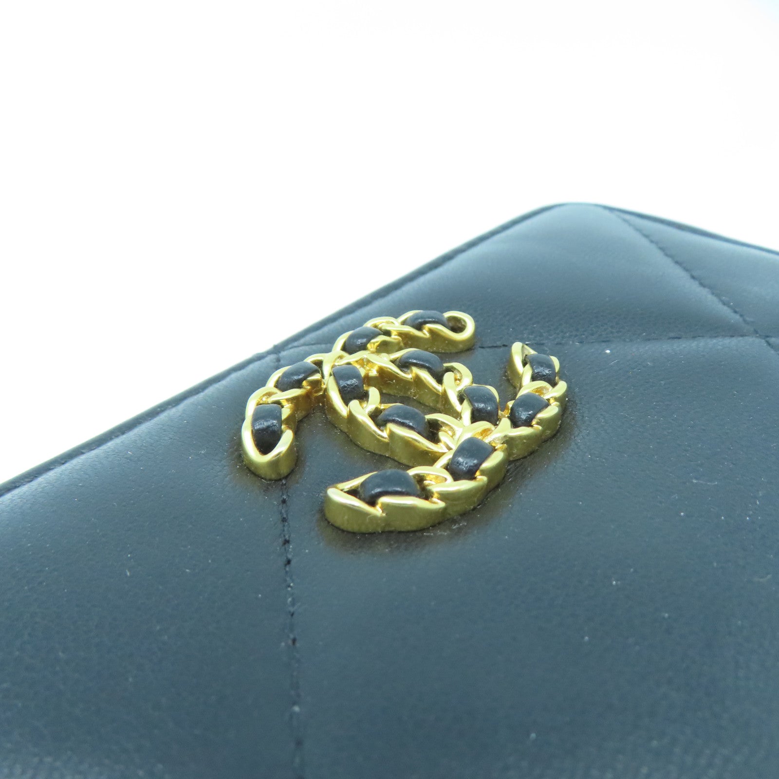 CHANEL rhombus sheepskin leather Wallet gold buckle wallet black