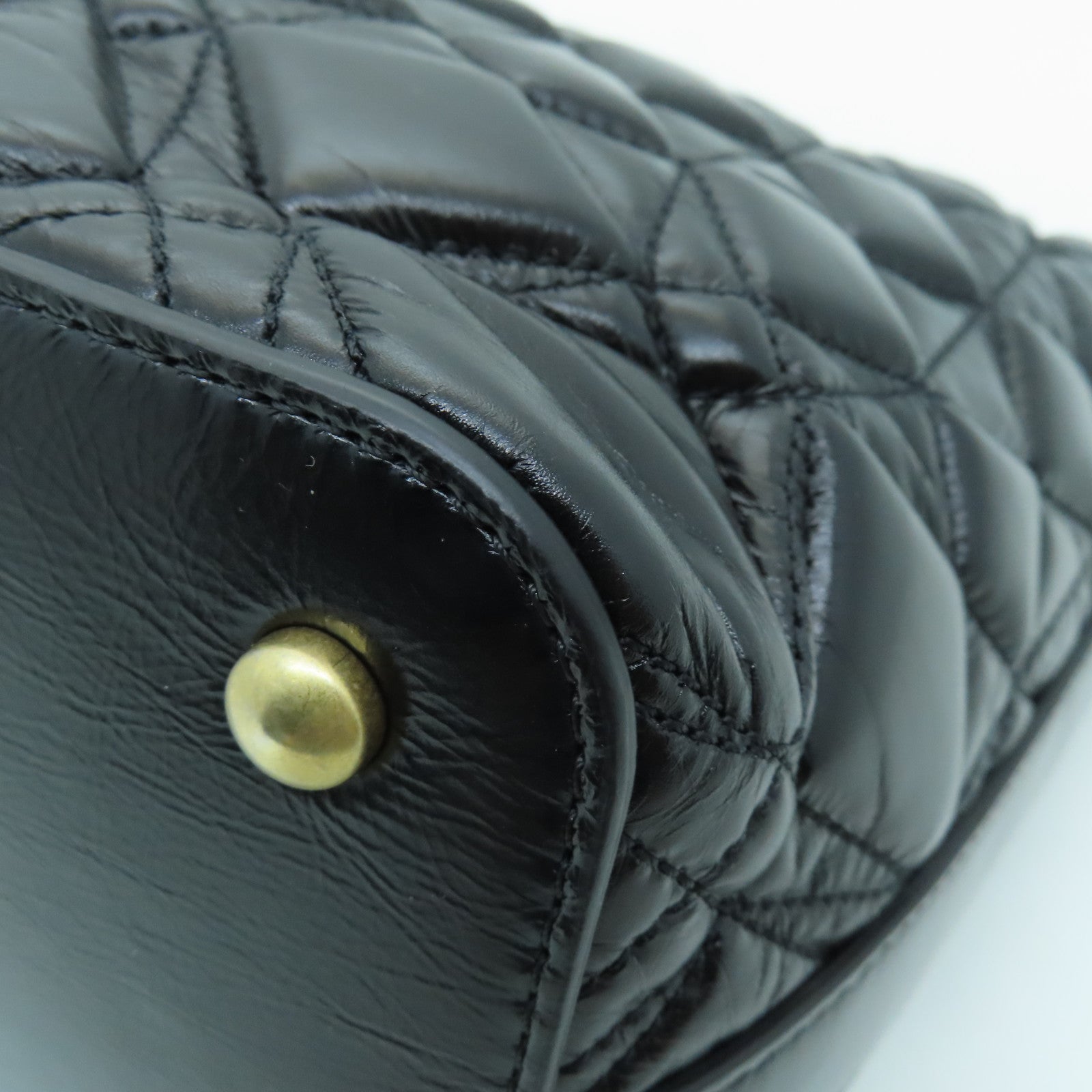 CHANEL cowhide leather Hobo Bag gold buckle handle shoulder bag black