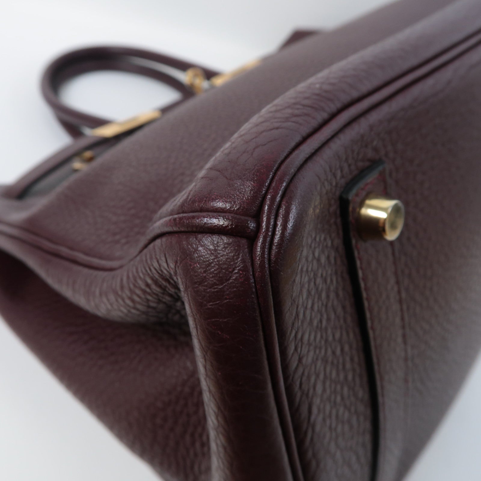HERMES Clemence皮革Birkin 35金扣手挽袋深紅紫色